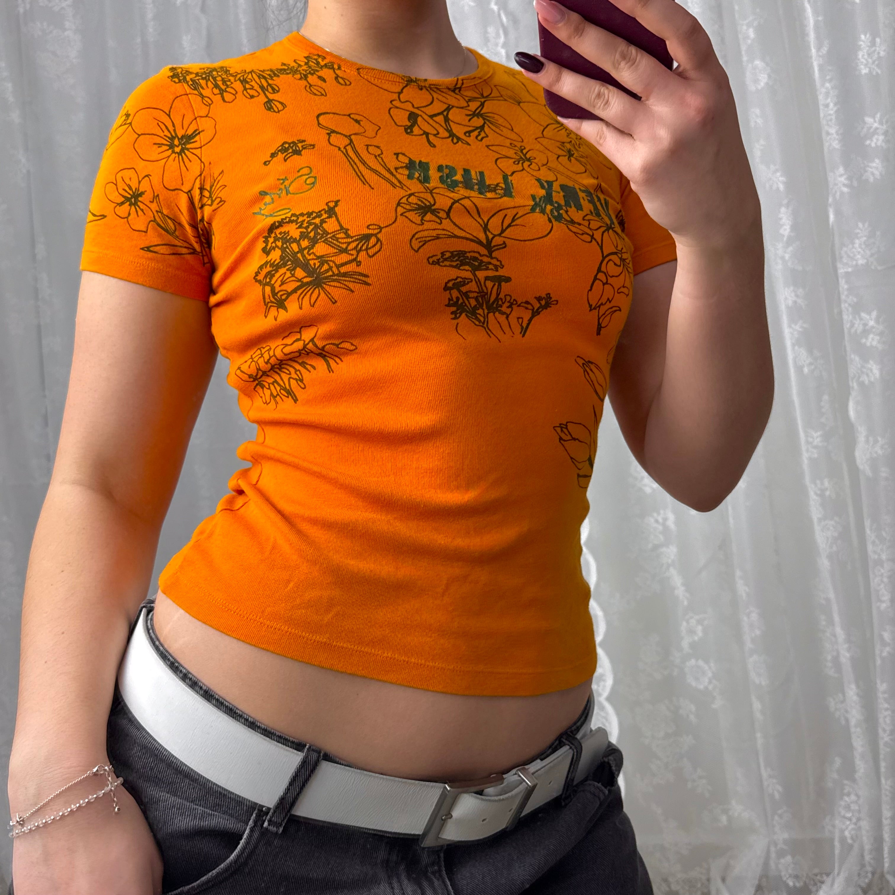 Orange patterned baby tee