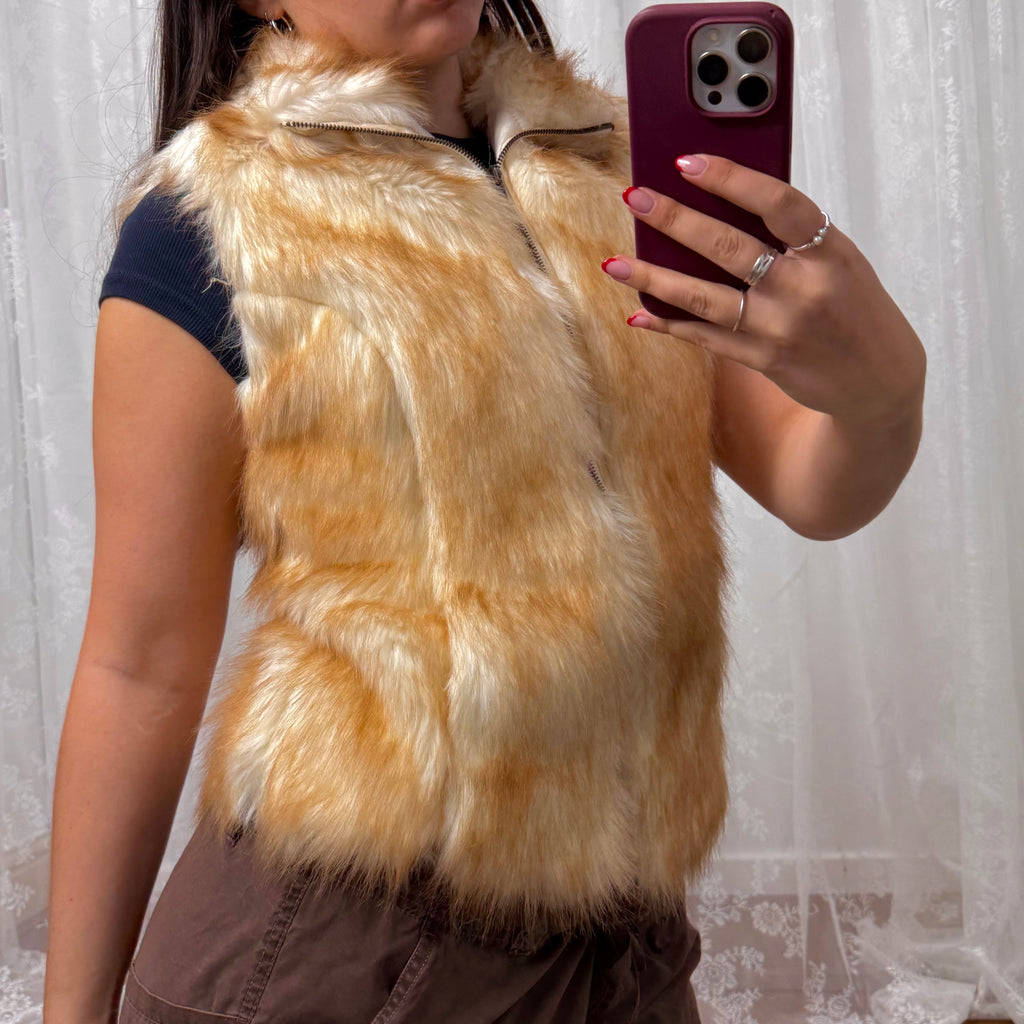 Beige/ginger faux fur gilet
