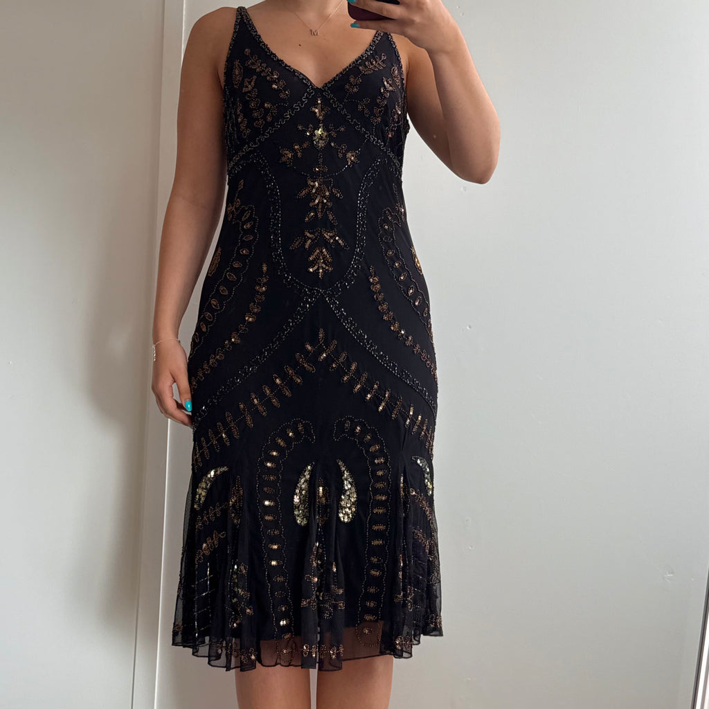 Black and brown fully beaded dress