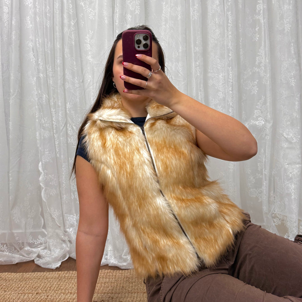 Beige/ginger faux fur gilet