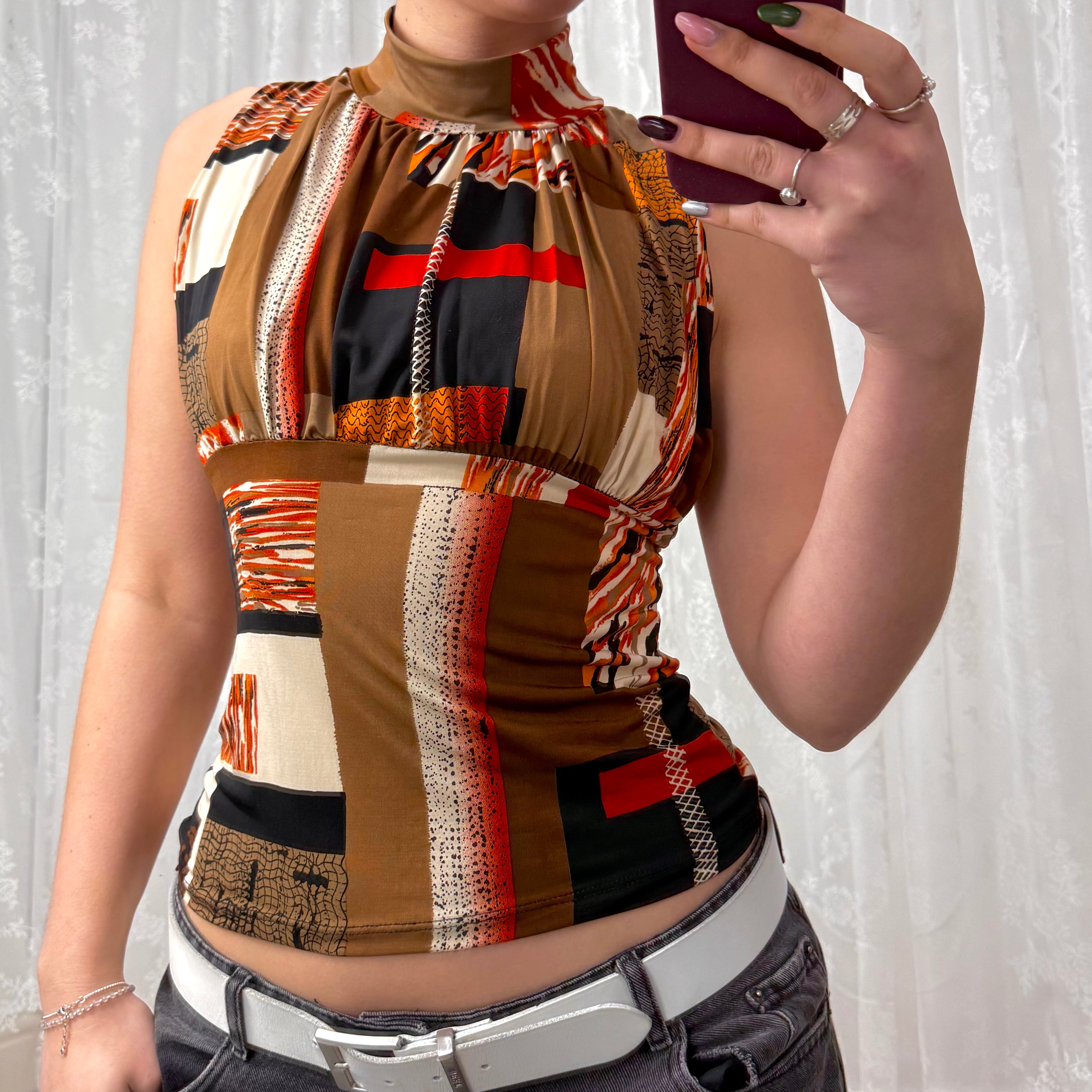 Multicoloured slinky patterned turtleneck
