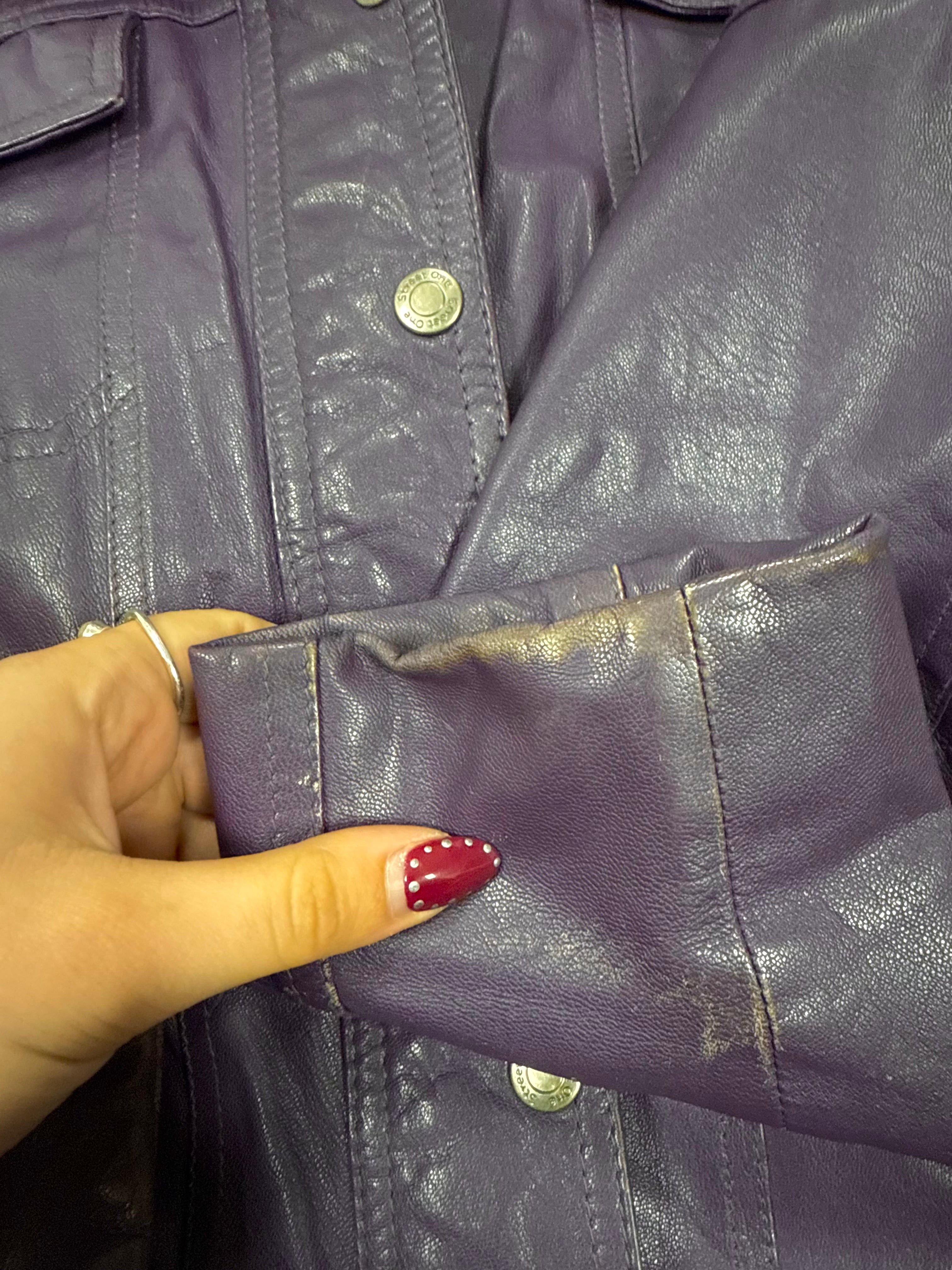 Purple leather bomber jacket
