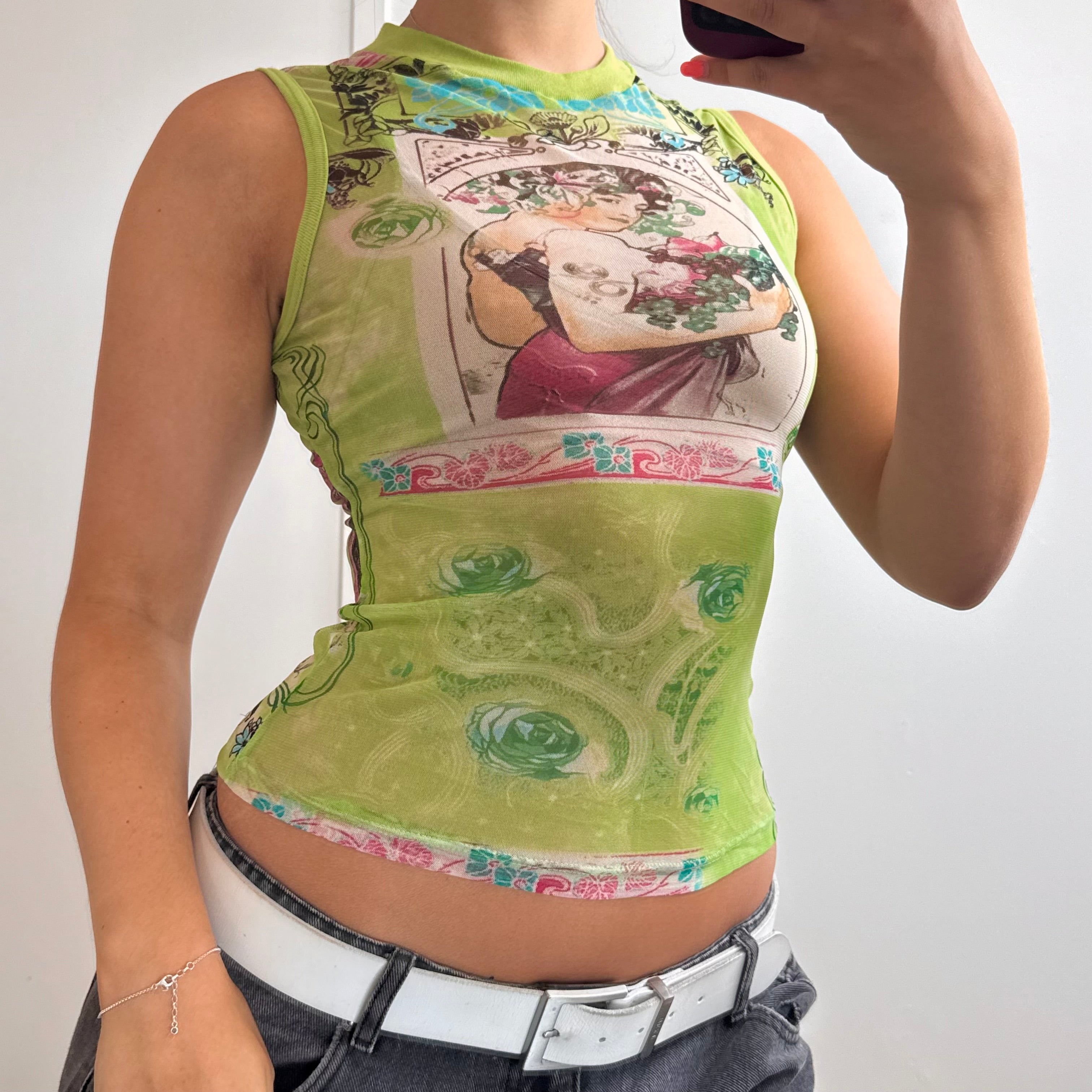 Green mesh patterned top