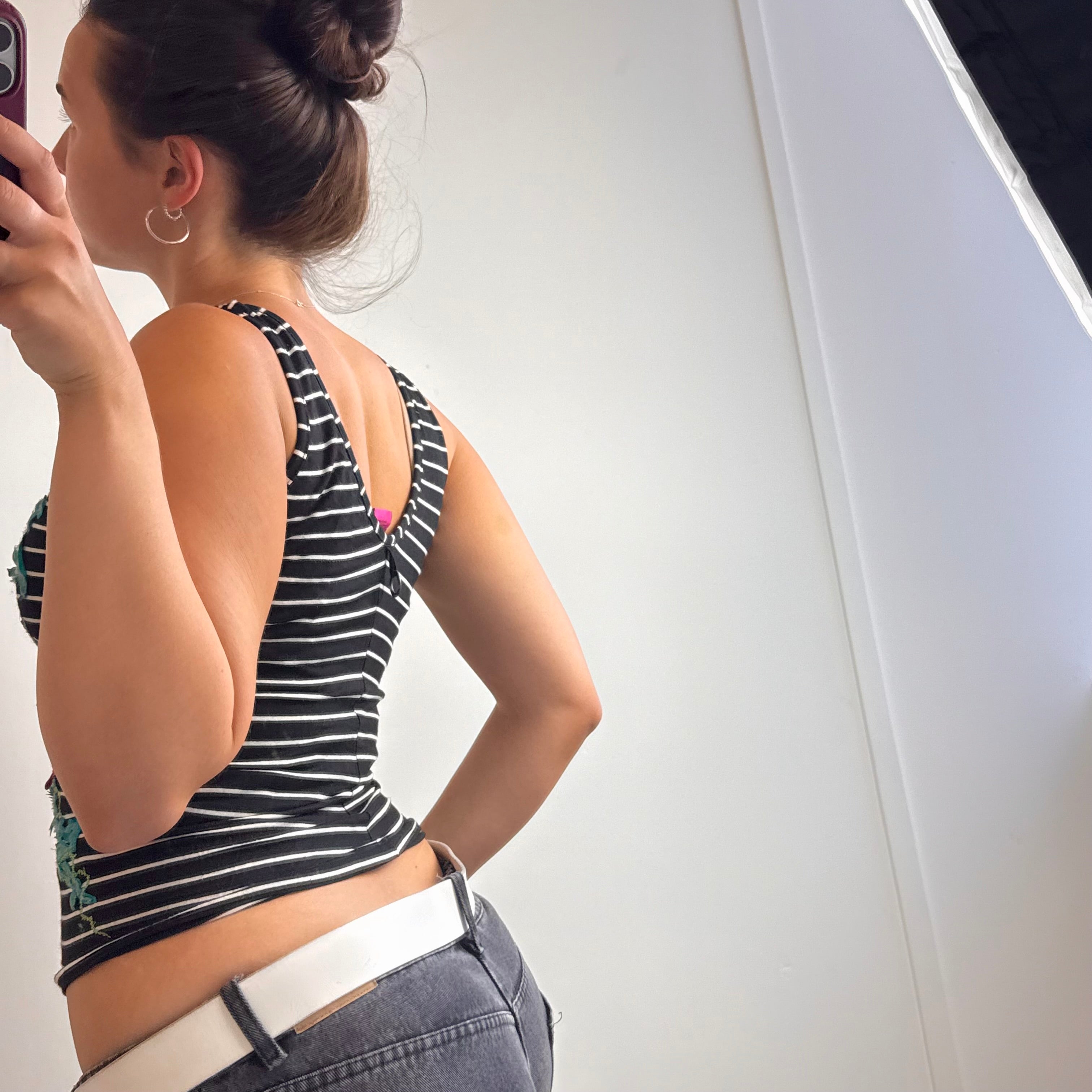 RARE Black and white striped sequin tank top