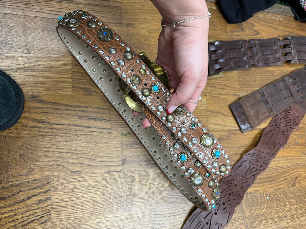 Brown gem buckle belt