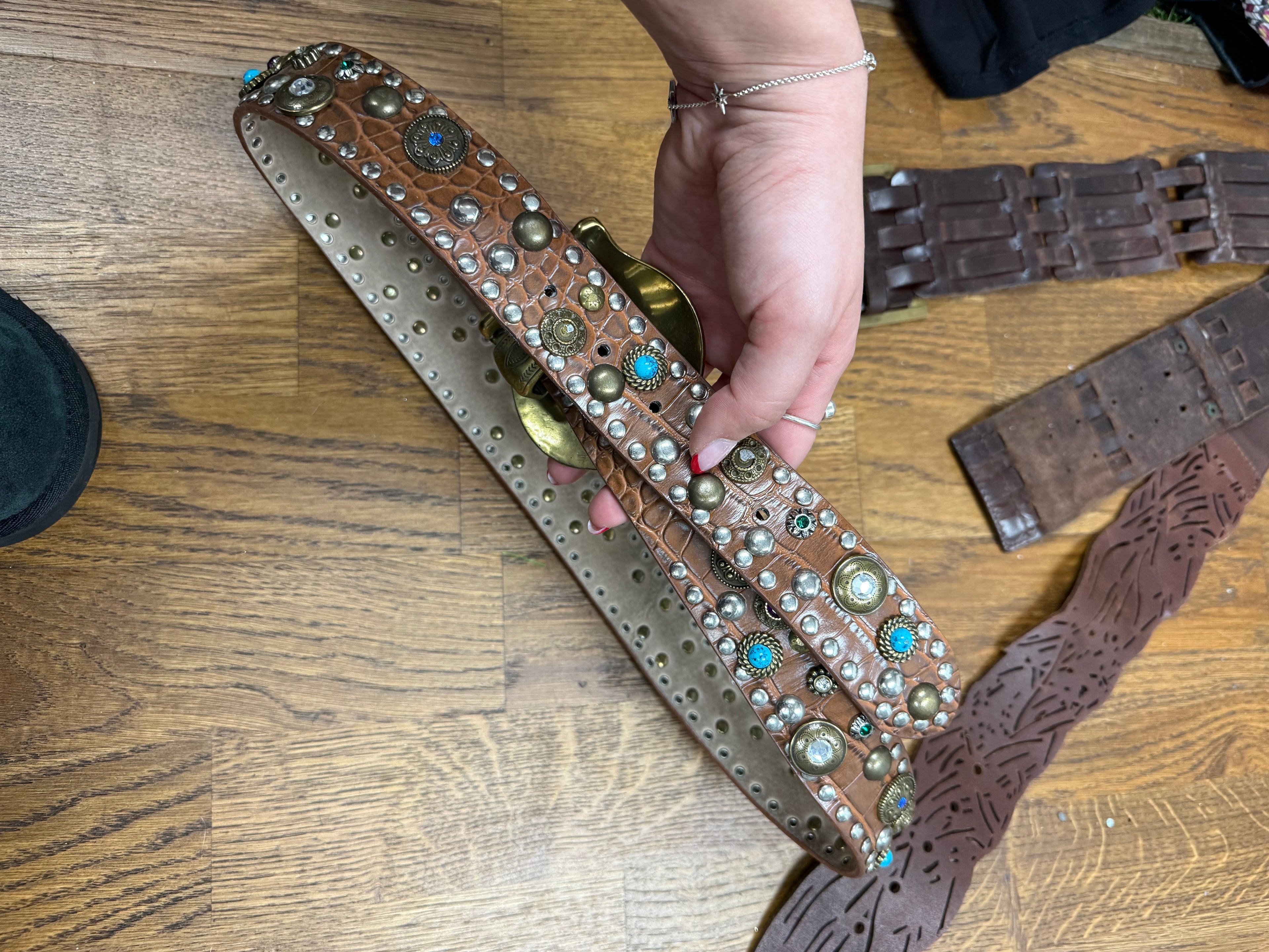 Brown gem buckle belt