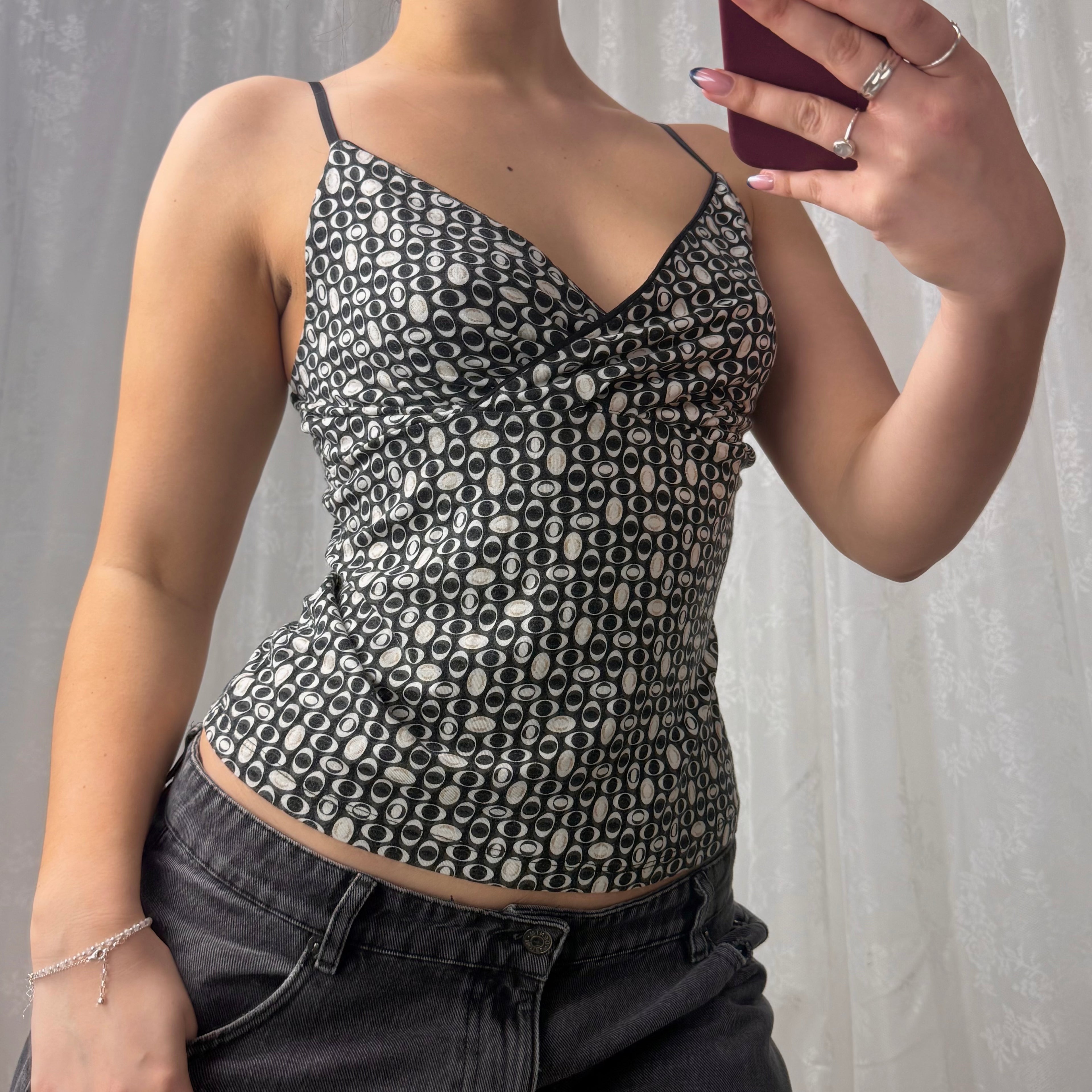 Black patterned halterneck top