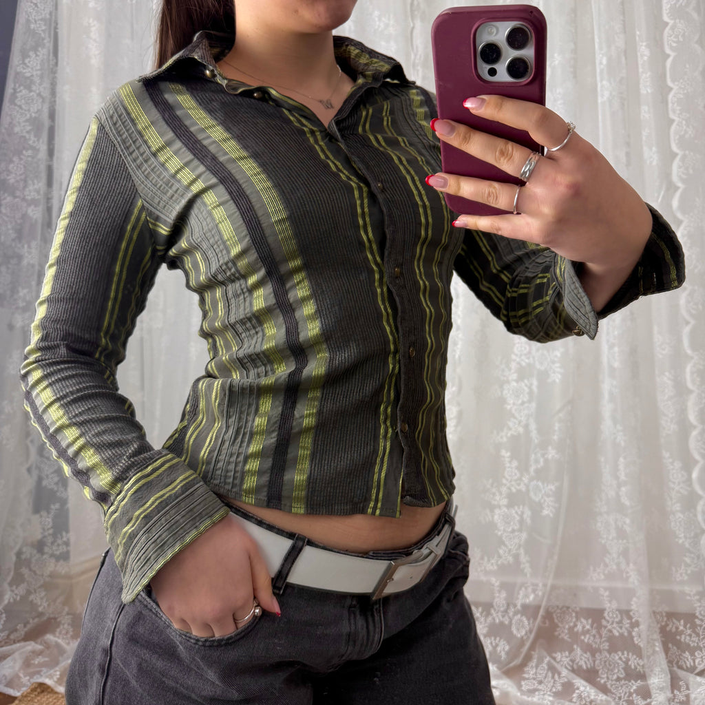 Green striped textured shirt