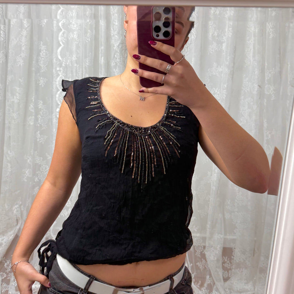 Black beaded chiffon top