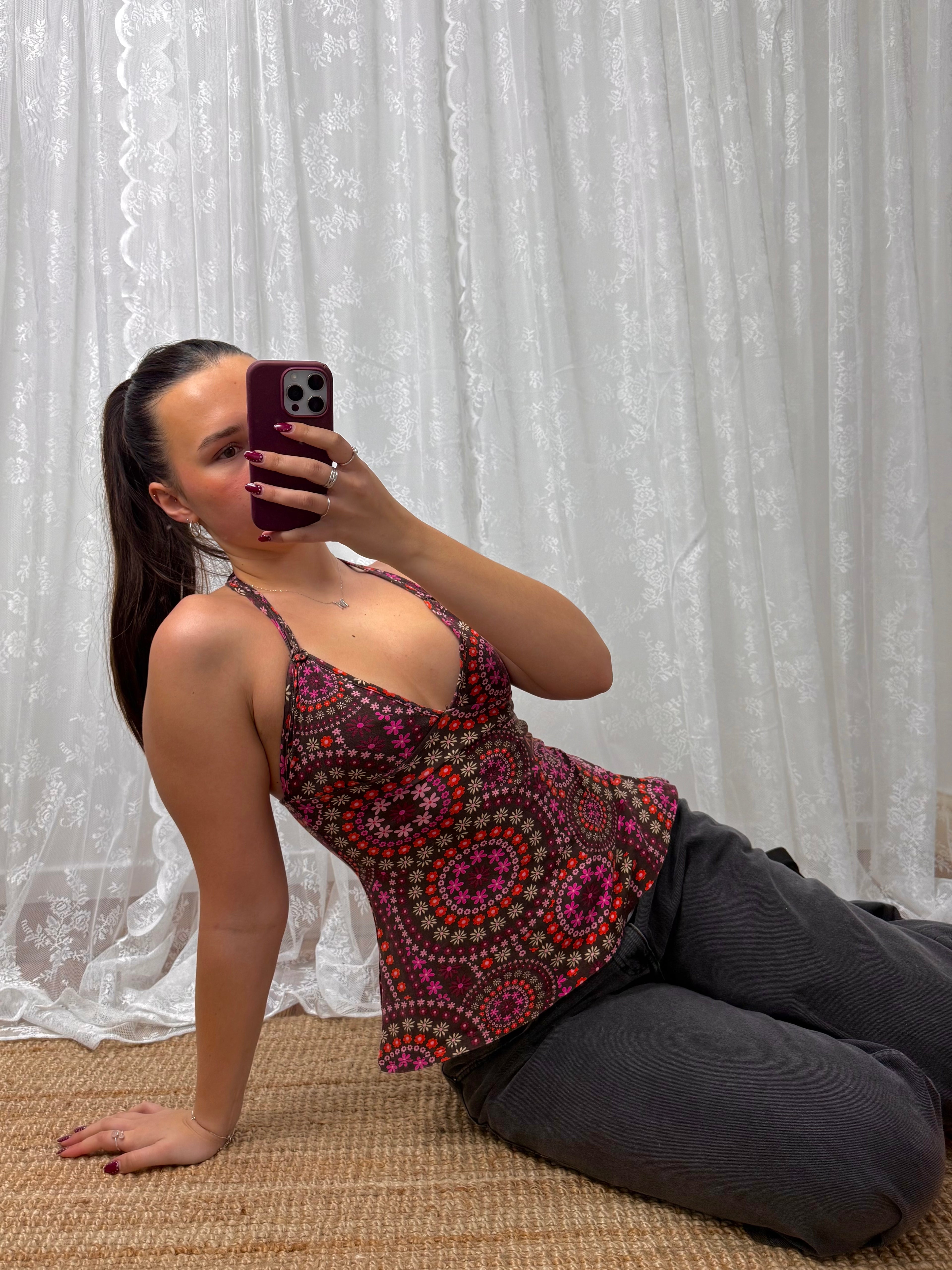 Vintage pink patterned halterneck