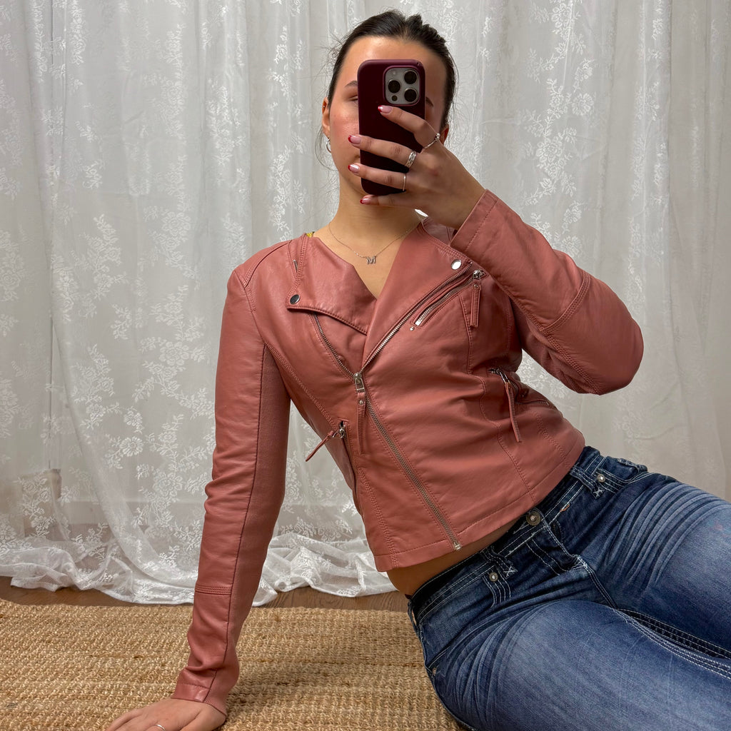 Pink faux leather zip up jacket