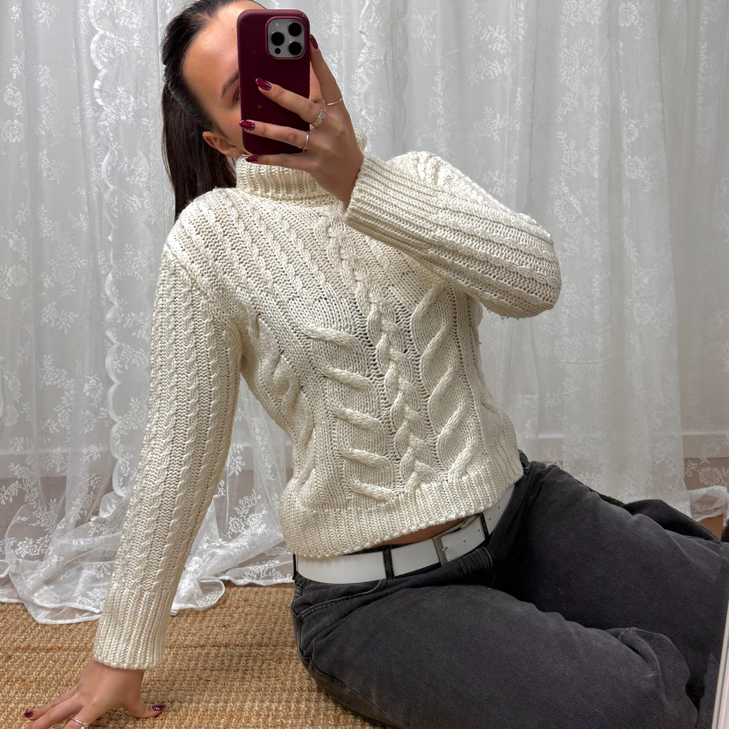 Cream cable knit turtleneck sweater