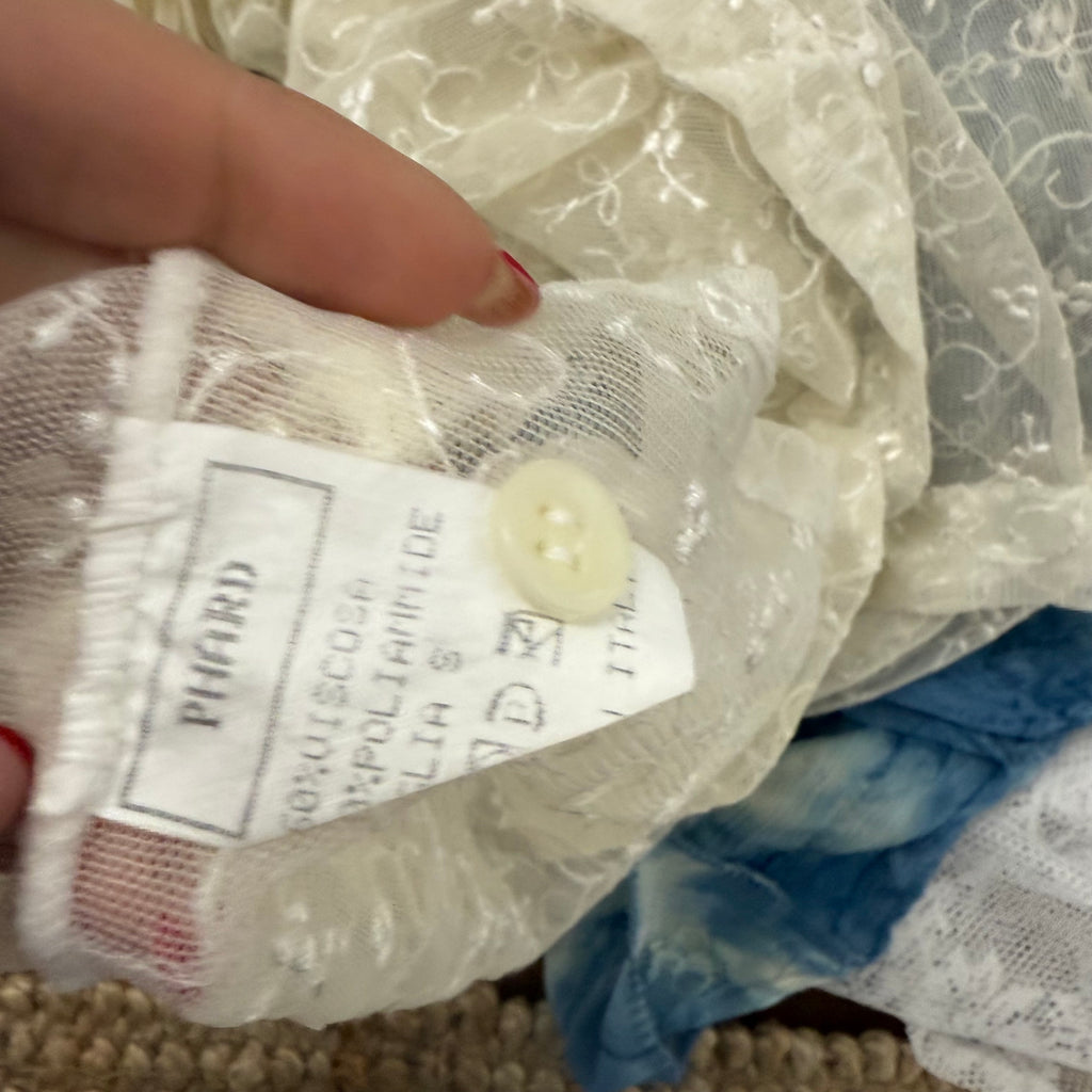 Cream mesh embroided shirt