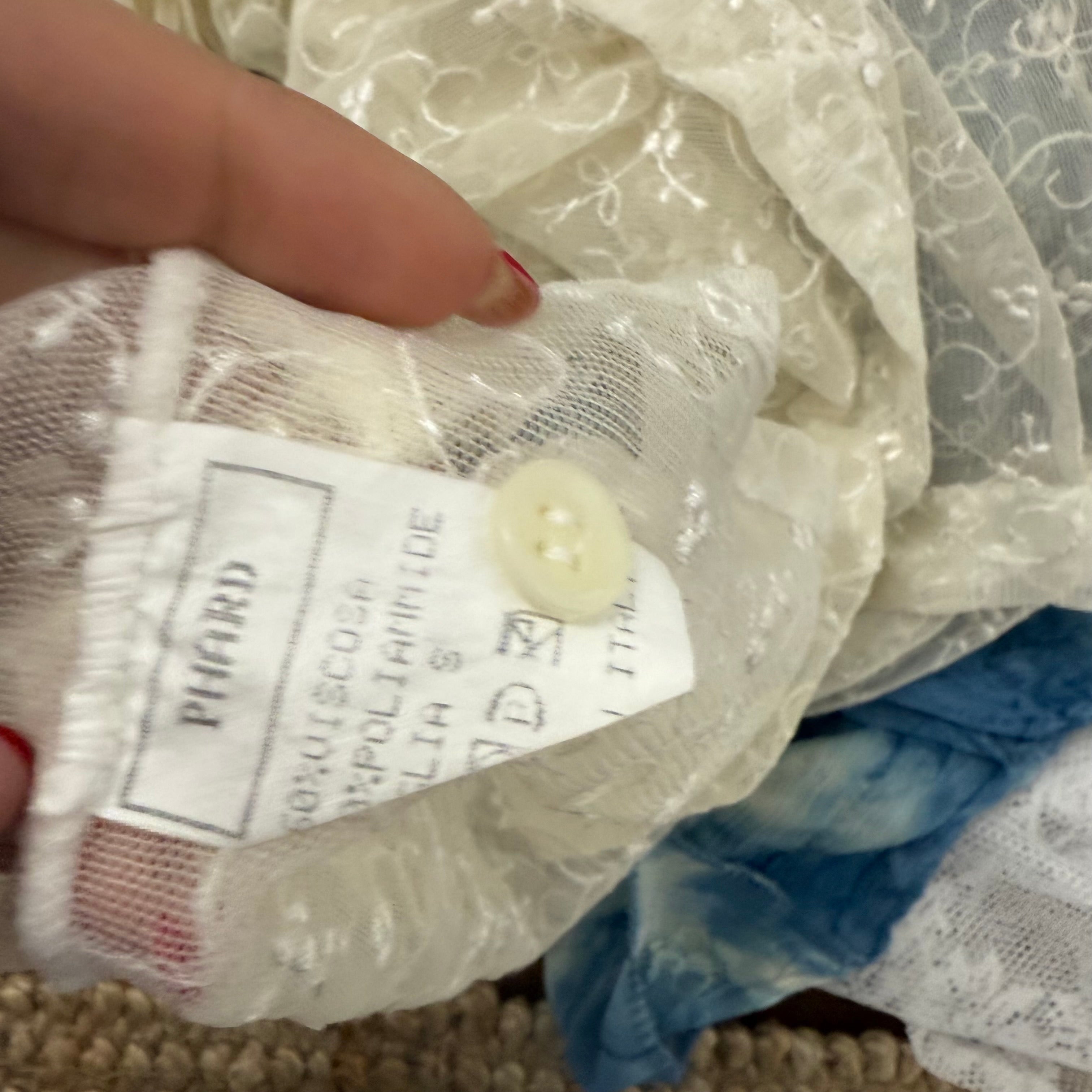 Cream mesh embroided shirt