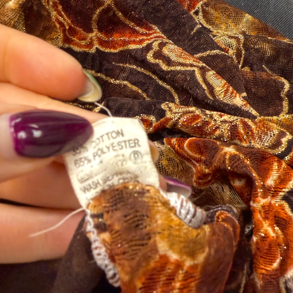 Orange and brown detailed glittery long sleeved top