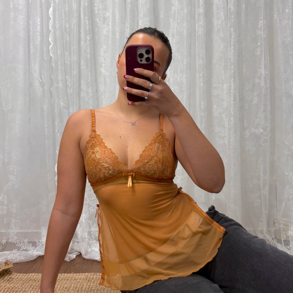 Orange lace mesh cami