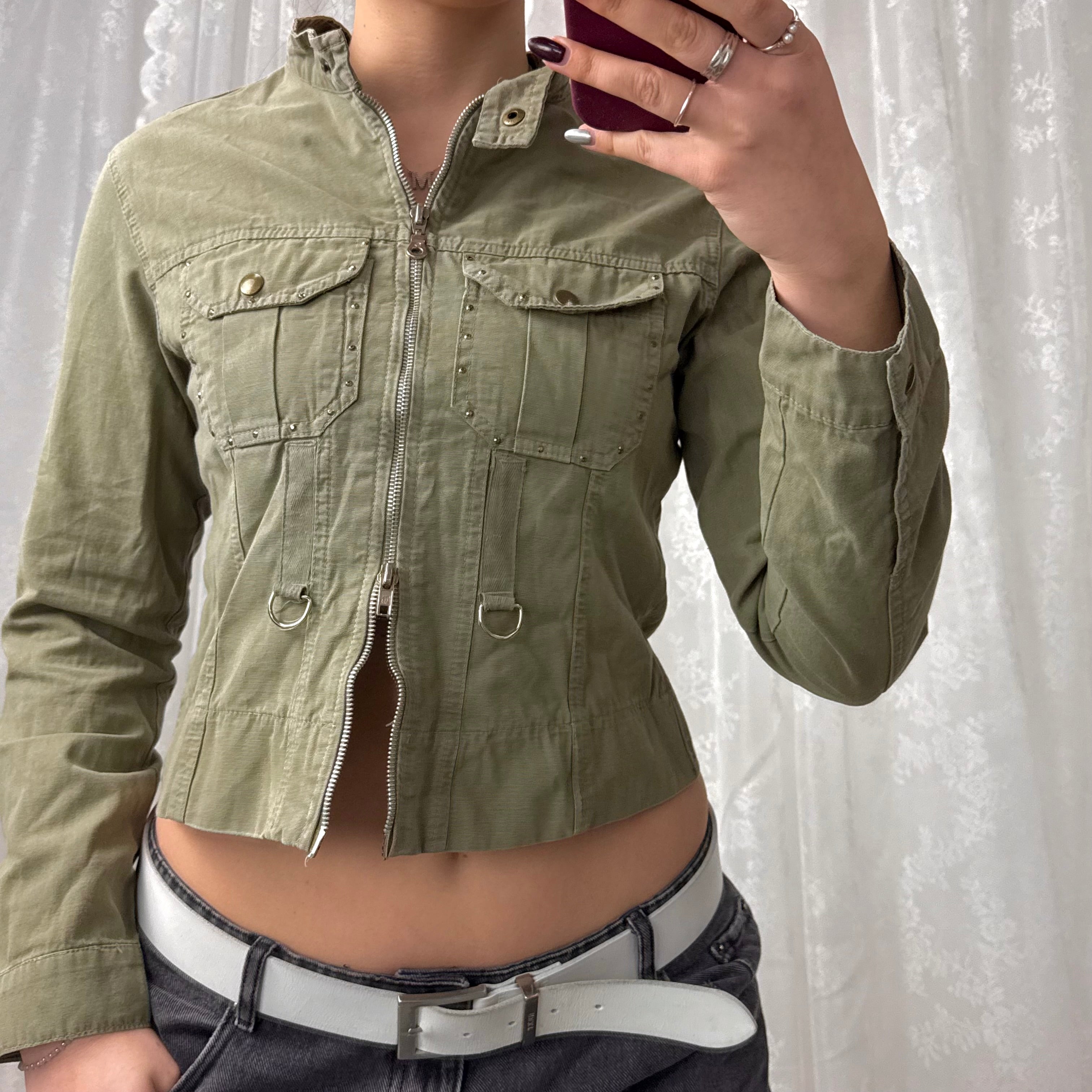 Green ‘skull’ double zip jacket