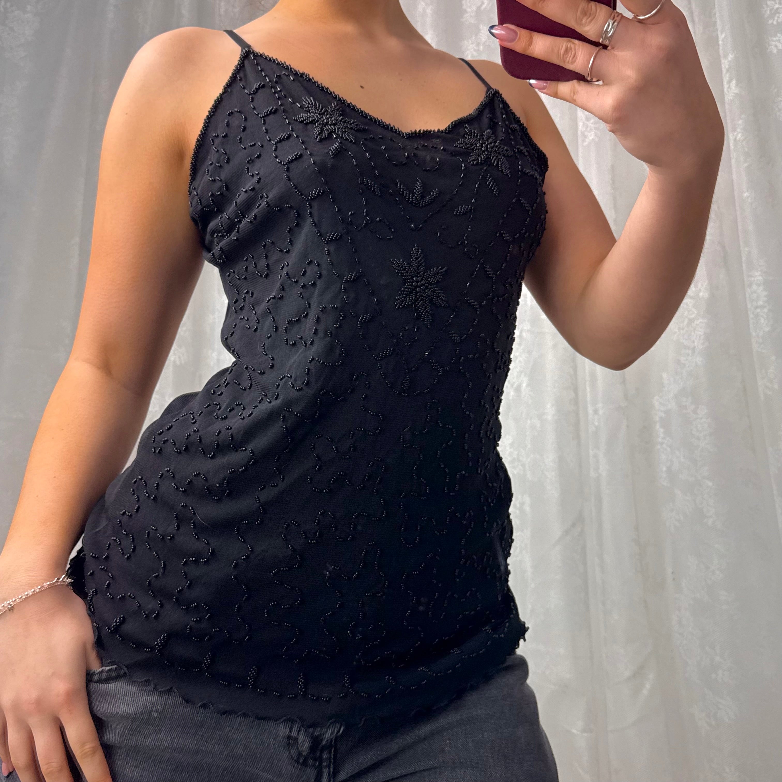 Black beaded cami top