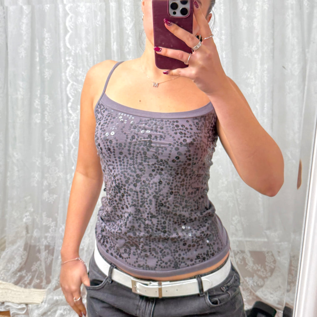 Grey sequin cami top