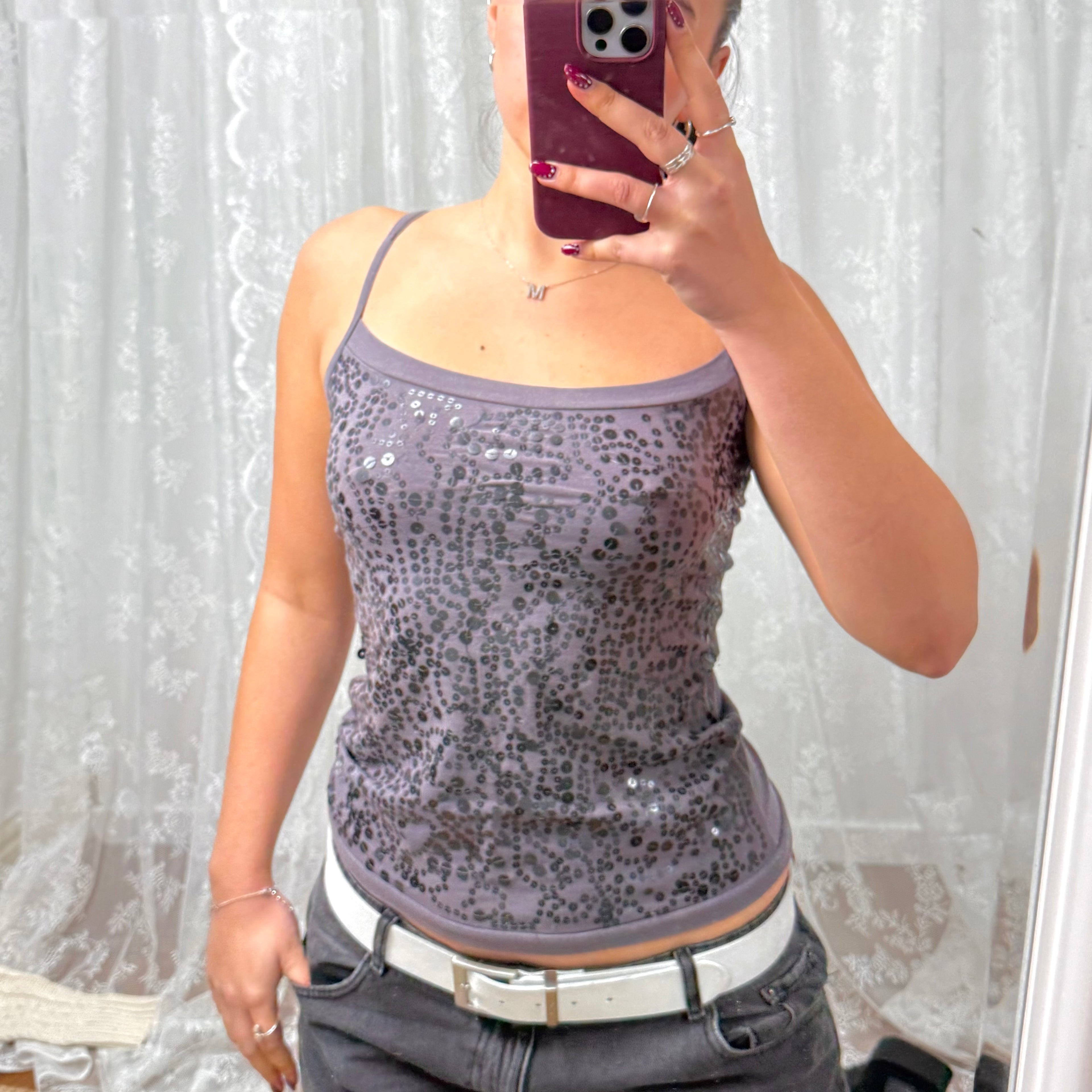 Grey sequin cami top