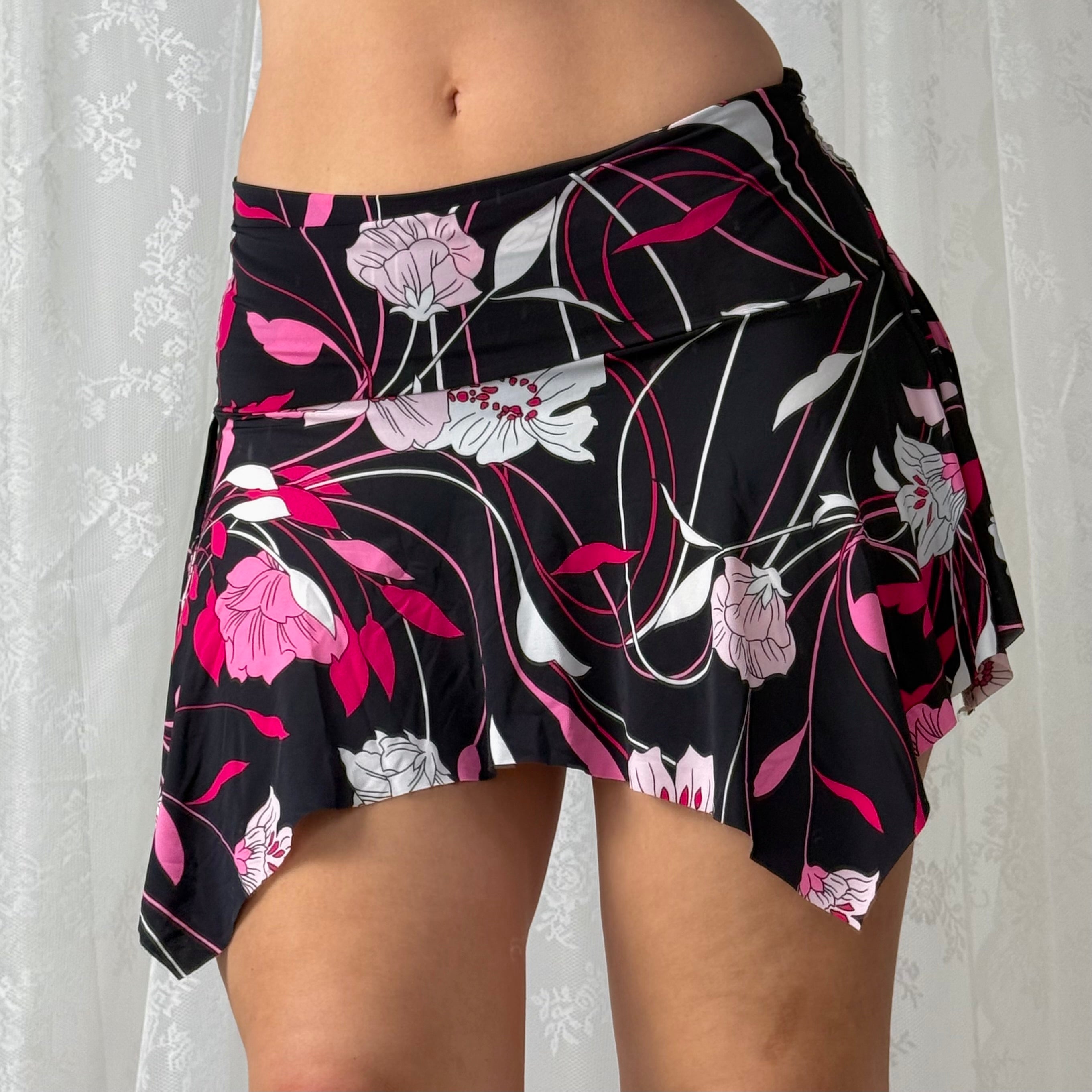 Black patterned slinky floaty mini skirt