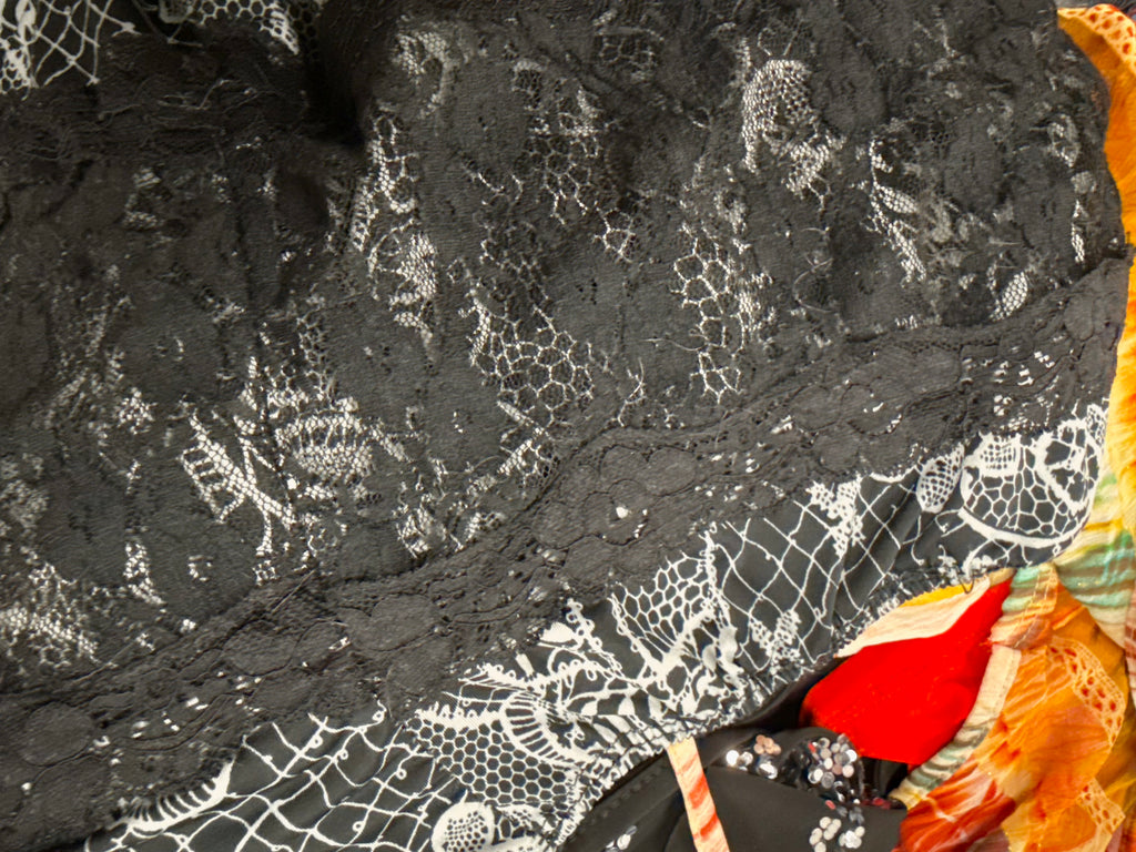 Black and white slinky lace cami top