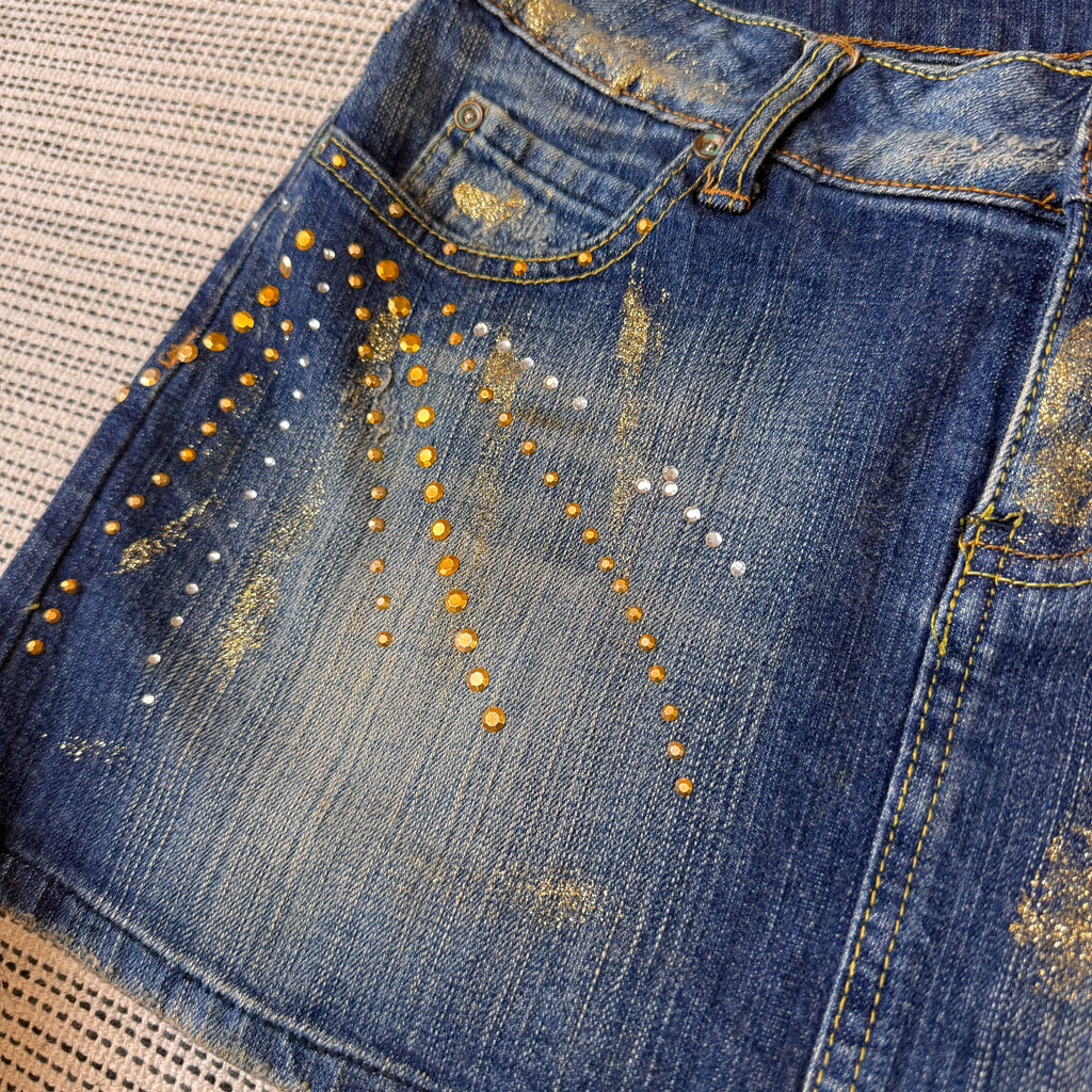 Blue gold gem low waisted denim mini