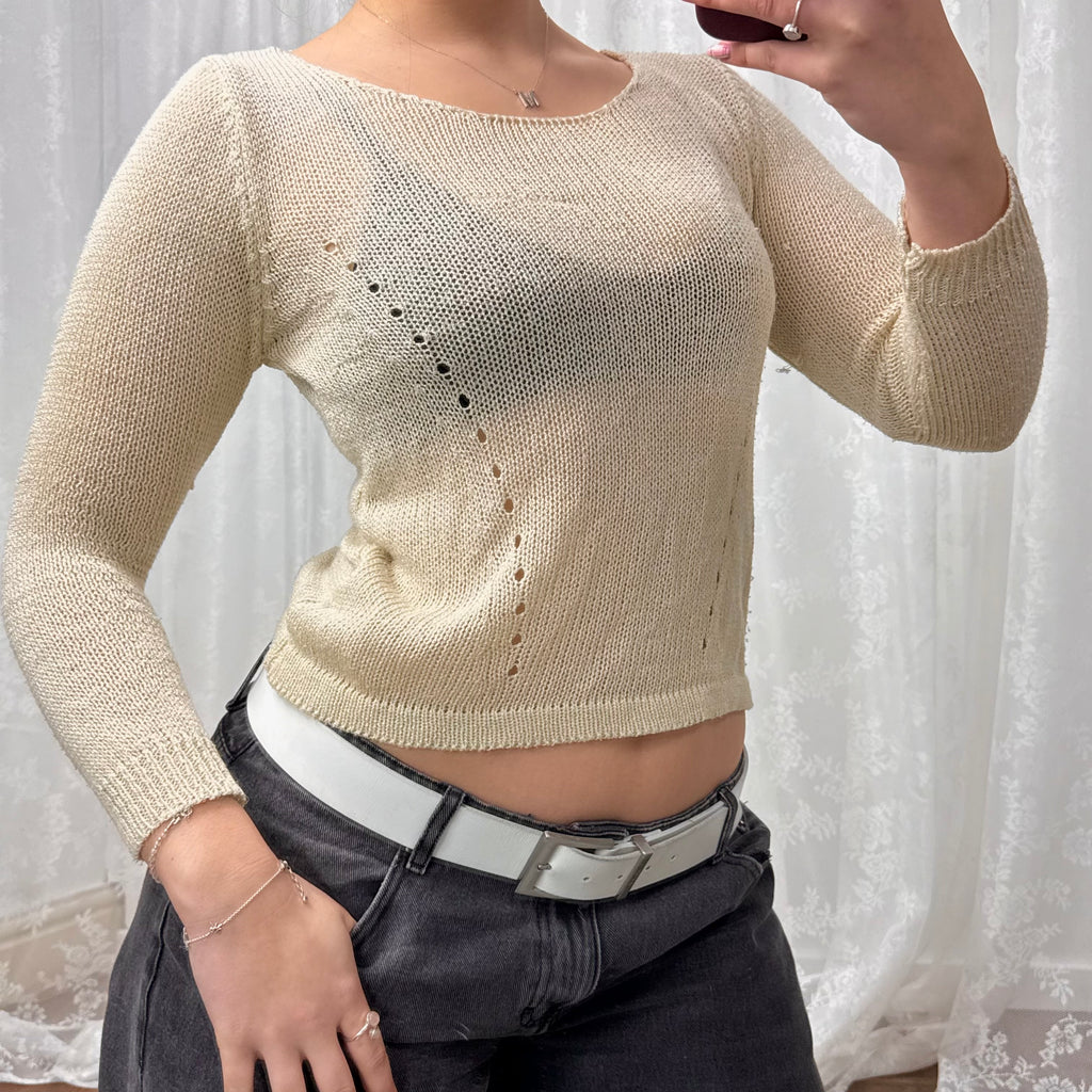 Beige knitted cut out back sweater/top
