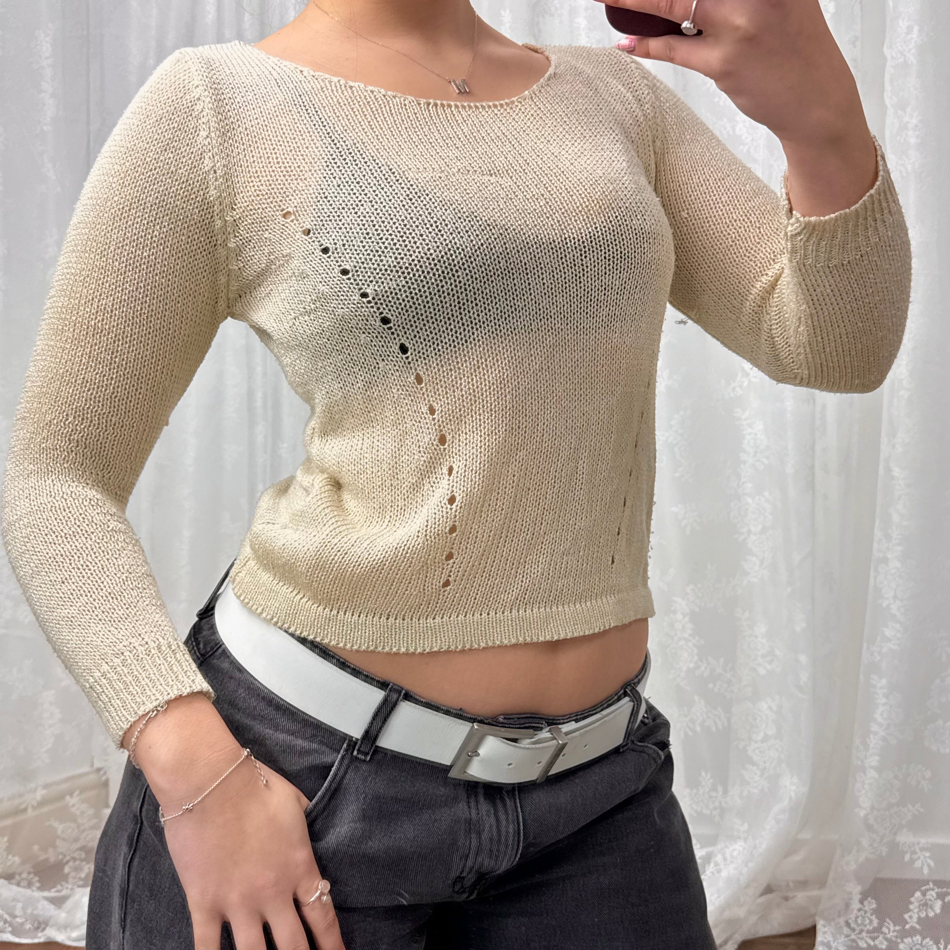 Beige knitted cut out back sweater/top