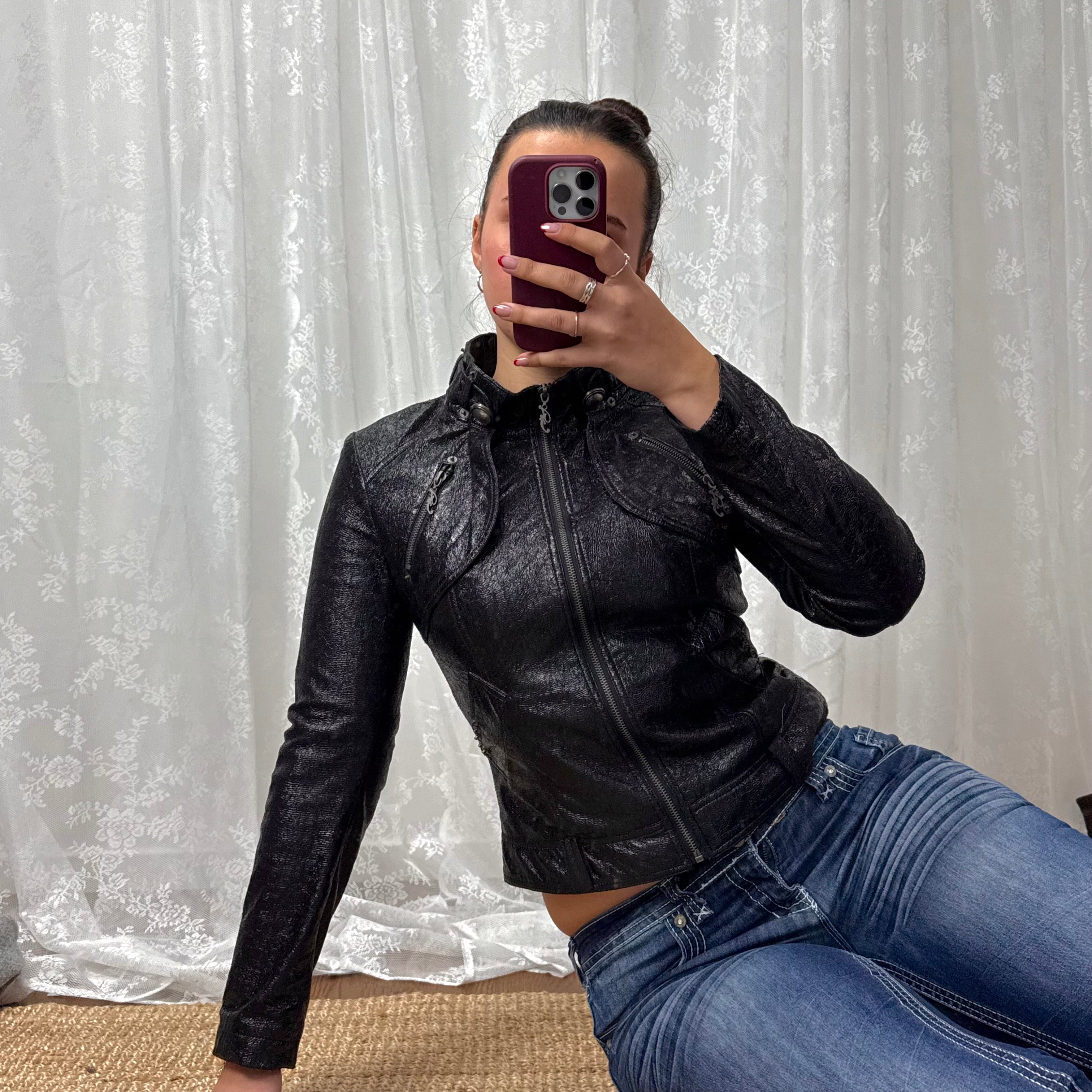 Black shiny/glittery bomber jacket
