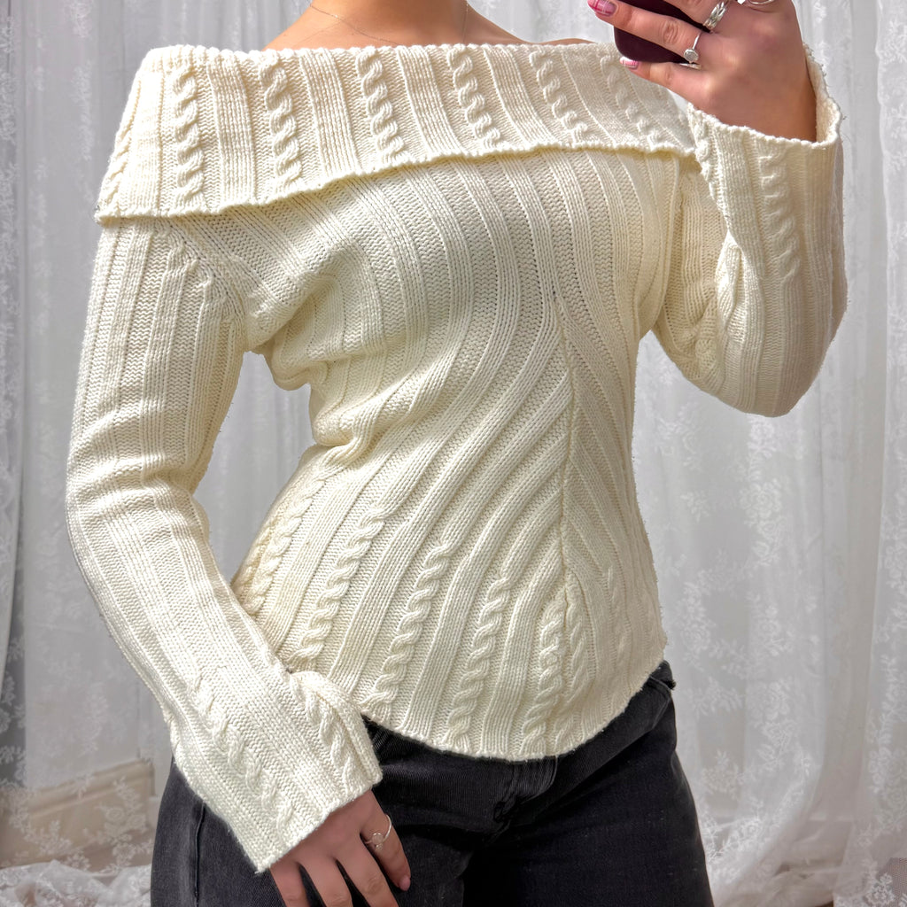 Cream off the shoulder chunky knit sweater