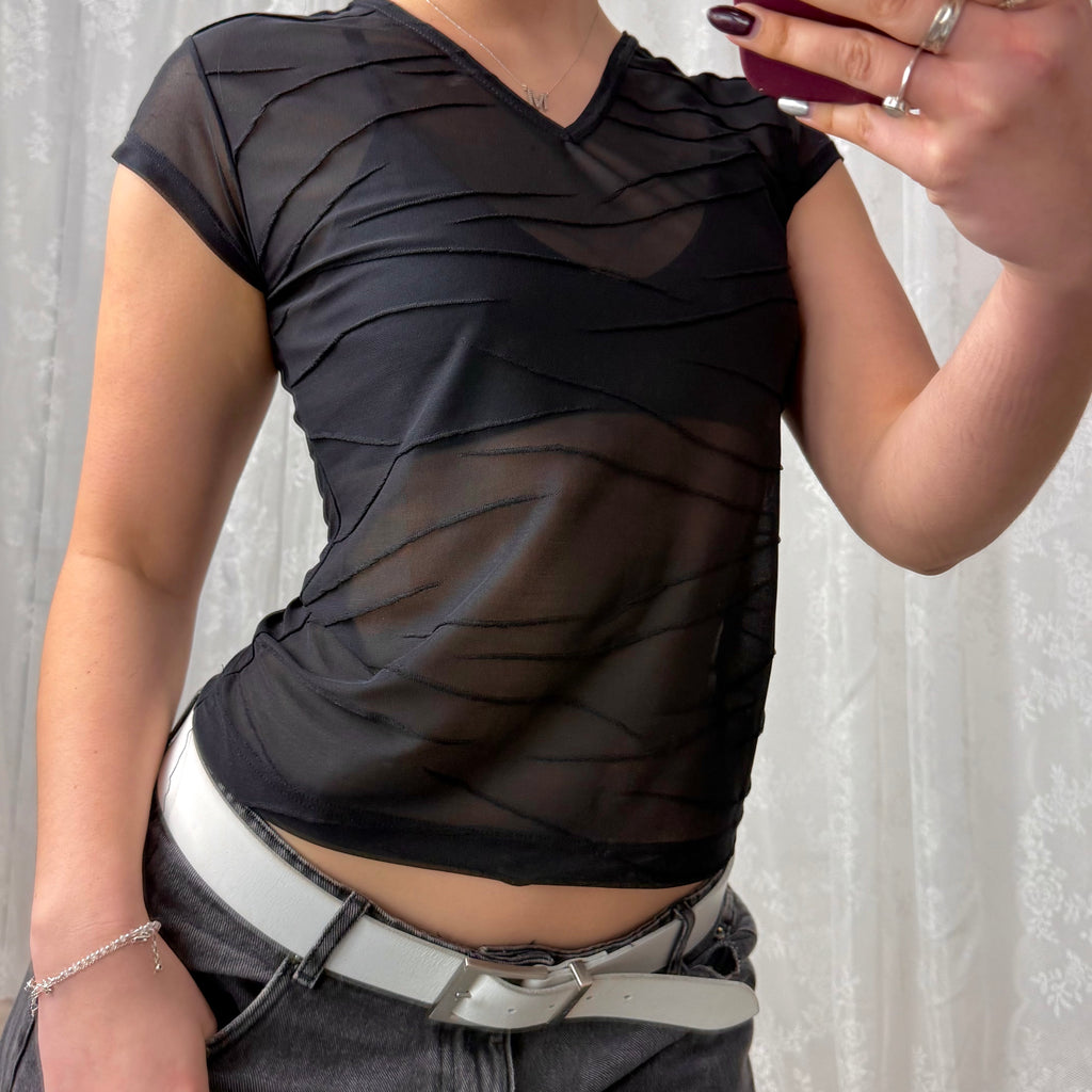 Black mesh top