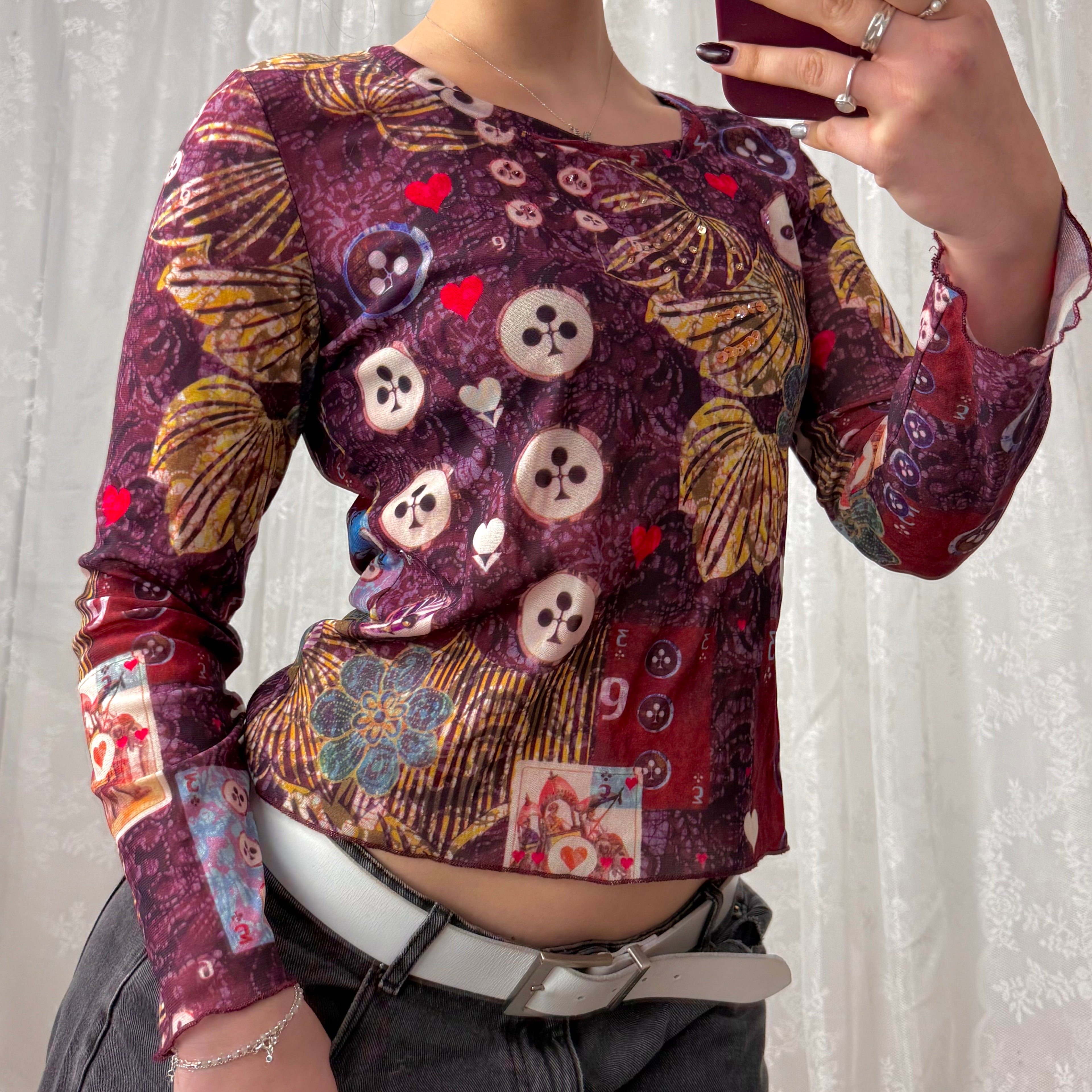 Multicoloured patterned sequin long sleeved top
