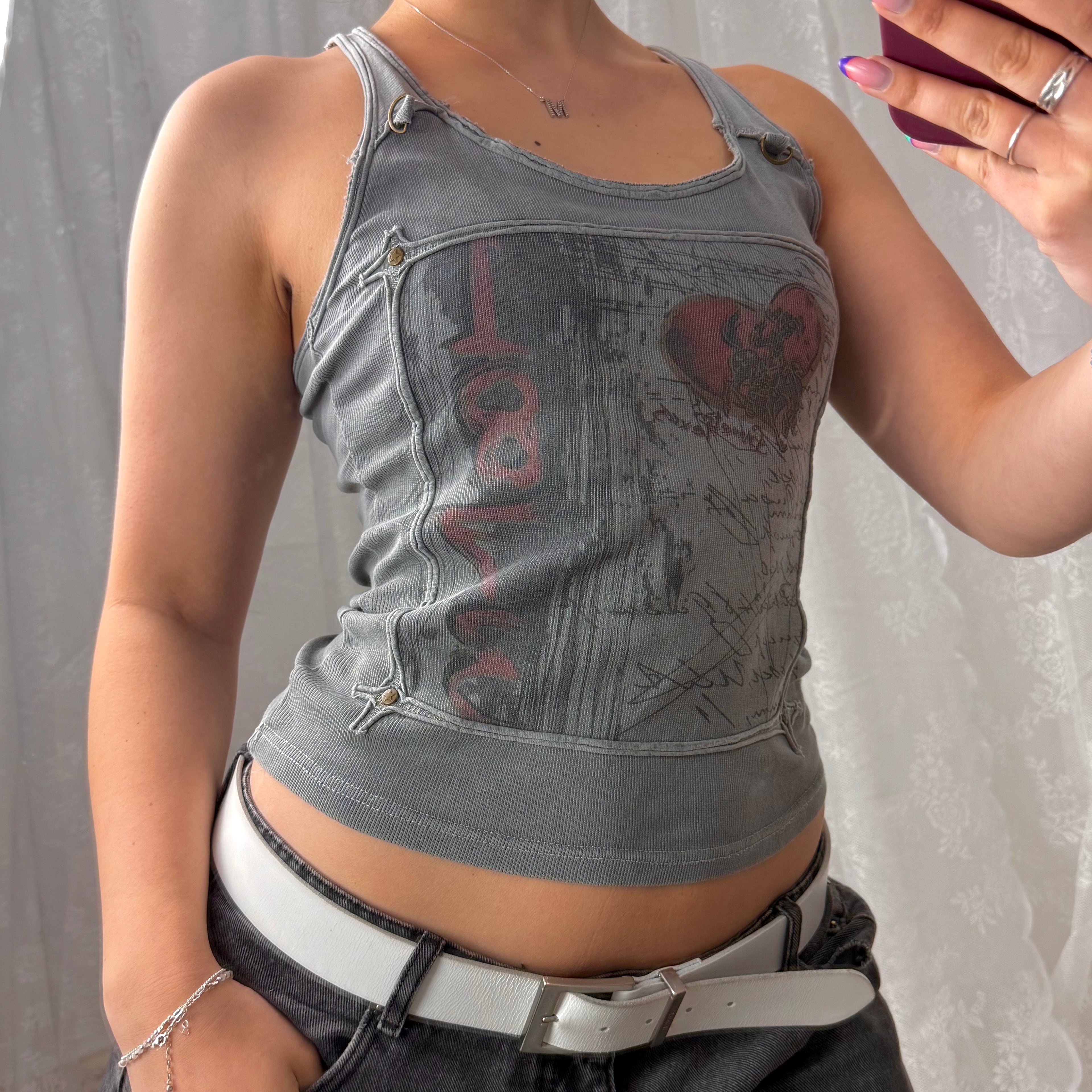 Grey graphic tank top
