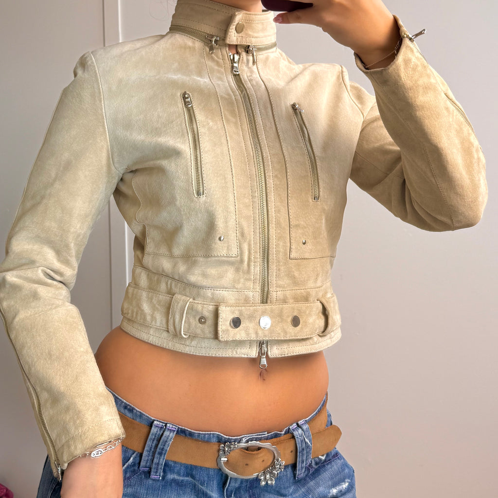 Sand suede cropped jacket