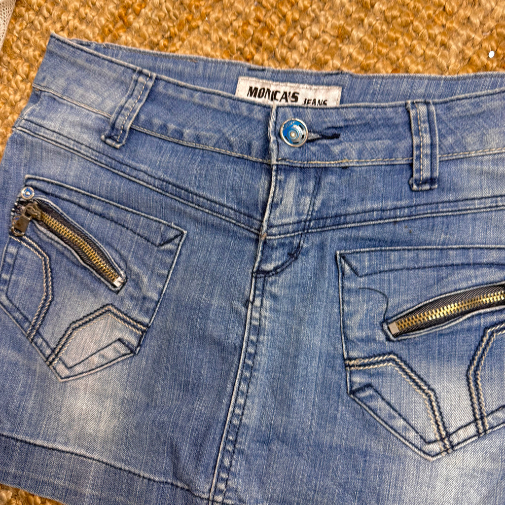 Blue denim zip mini skirt