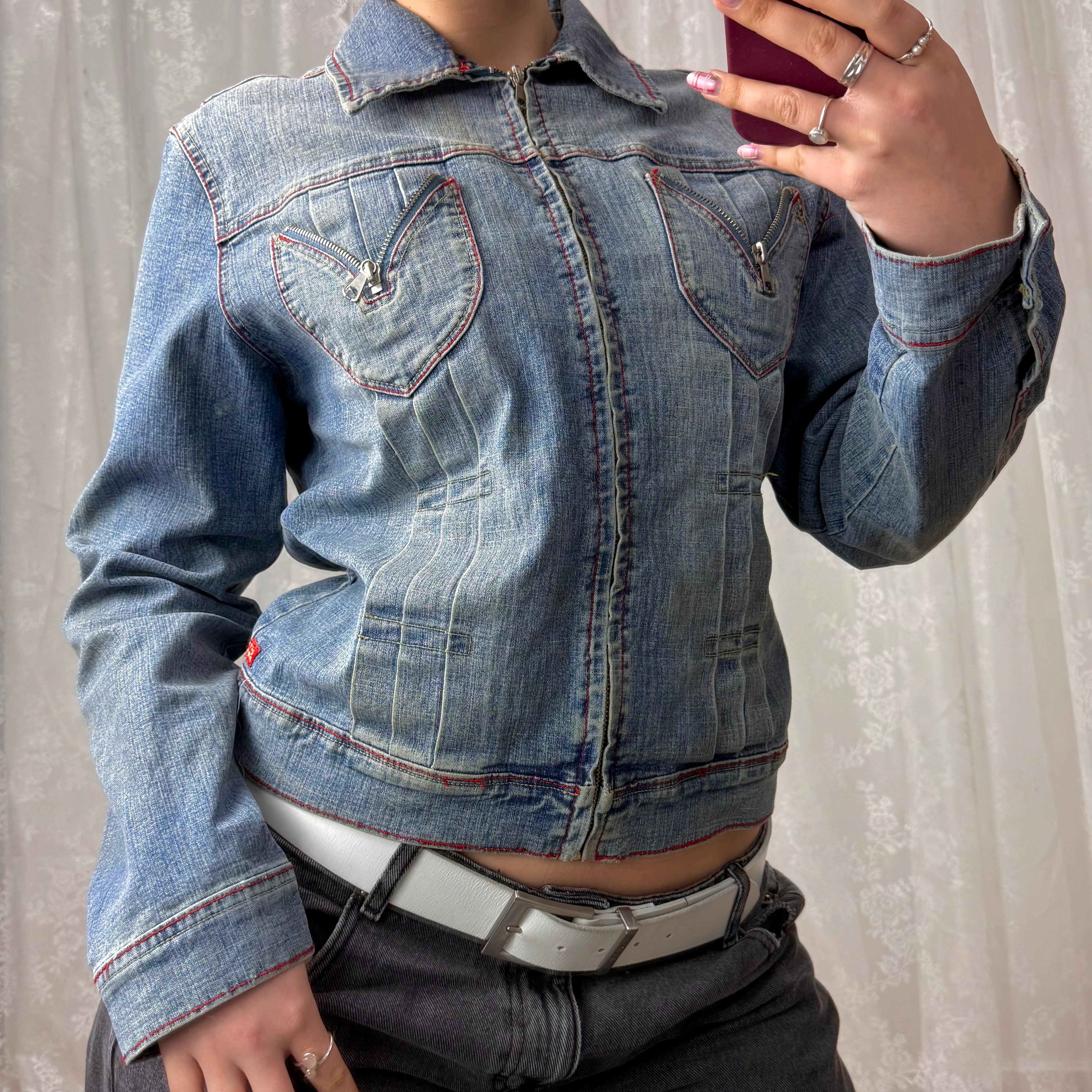 Blue denim zip detailed jacket