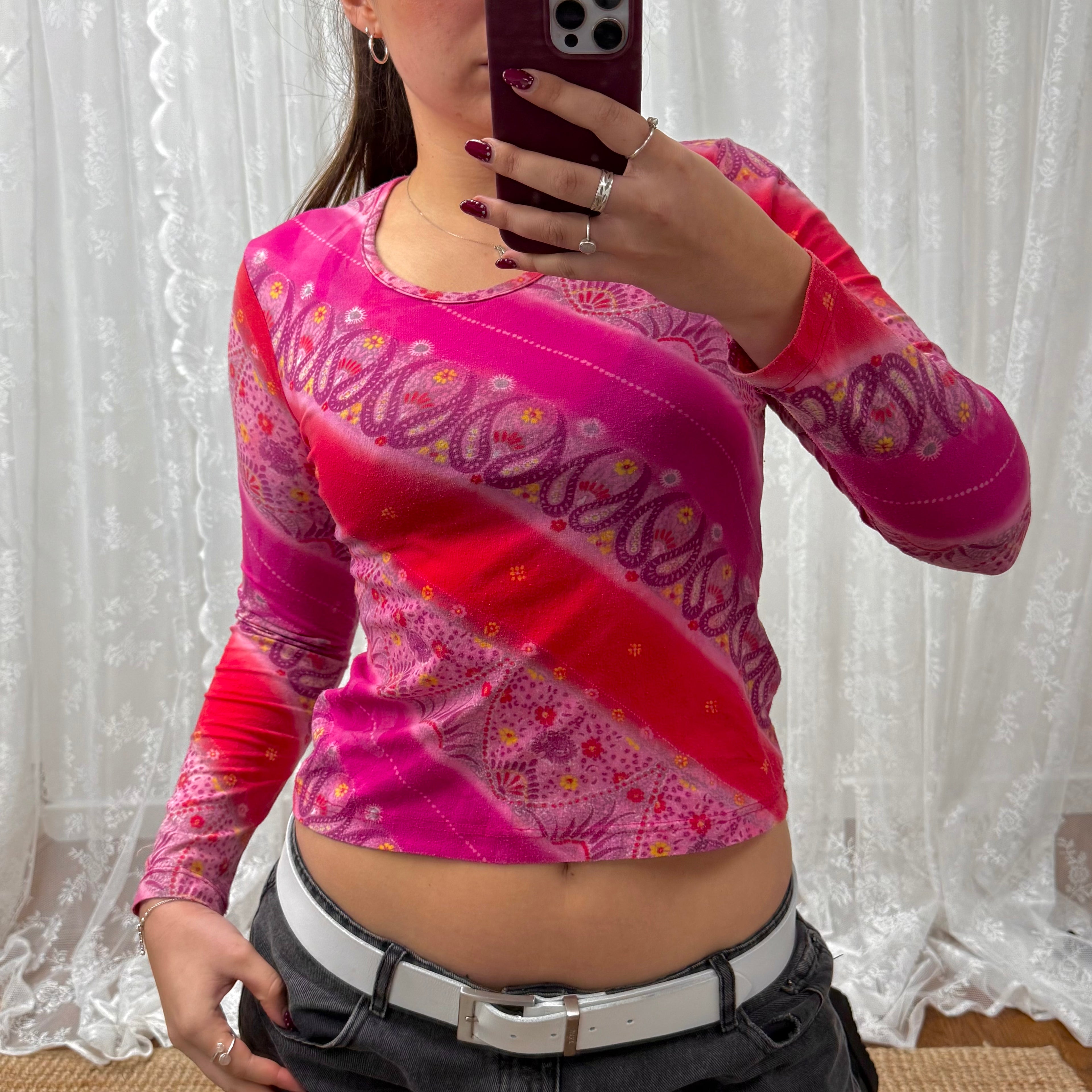 Pink and purple abstract floral long sleeve top