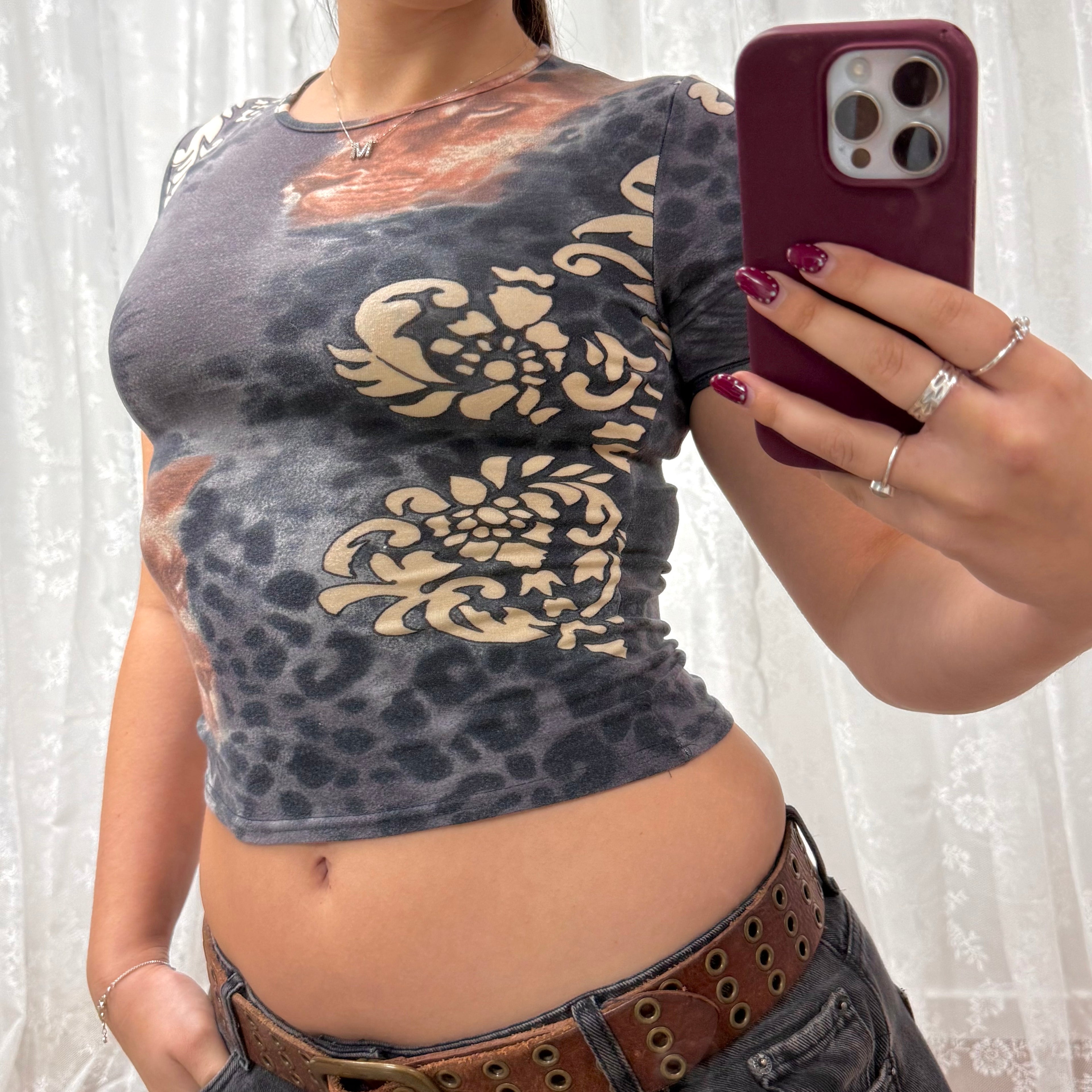 Grey animal printed baby tee