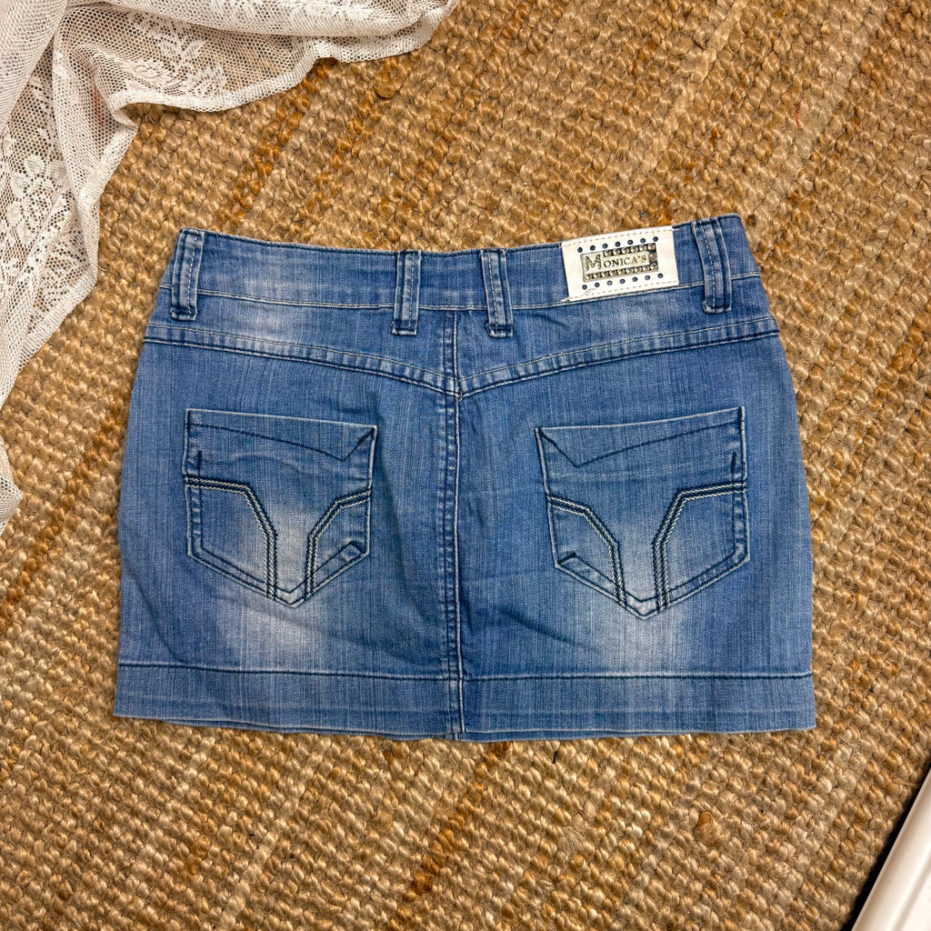 Blue denim zip mini skirt