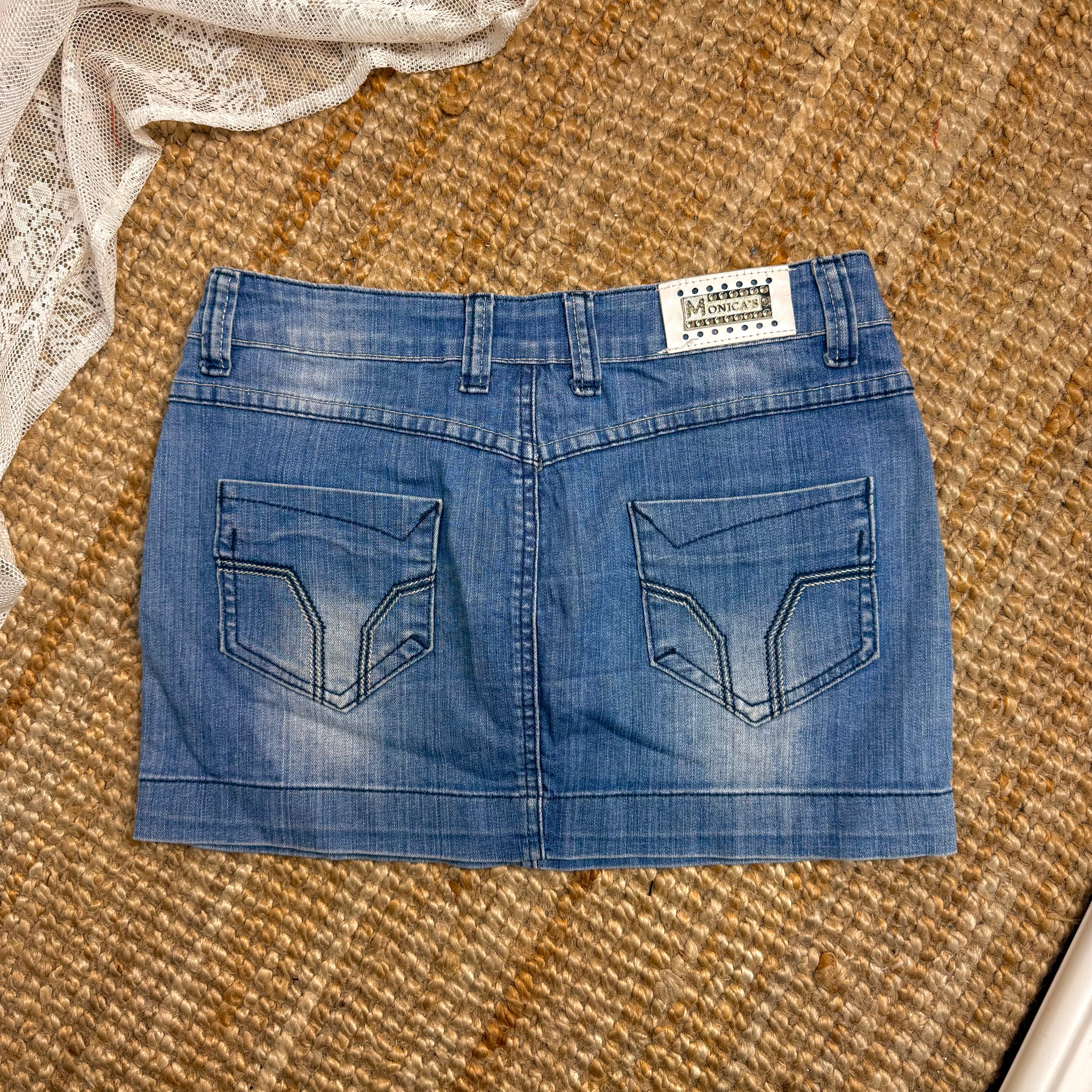 Blue denim zip mini skirt