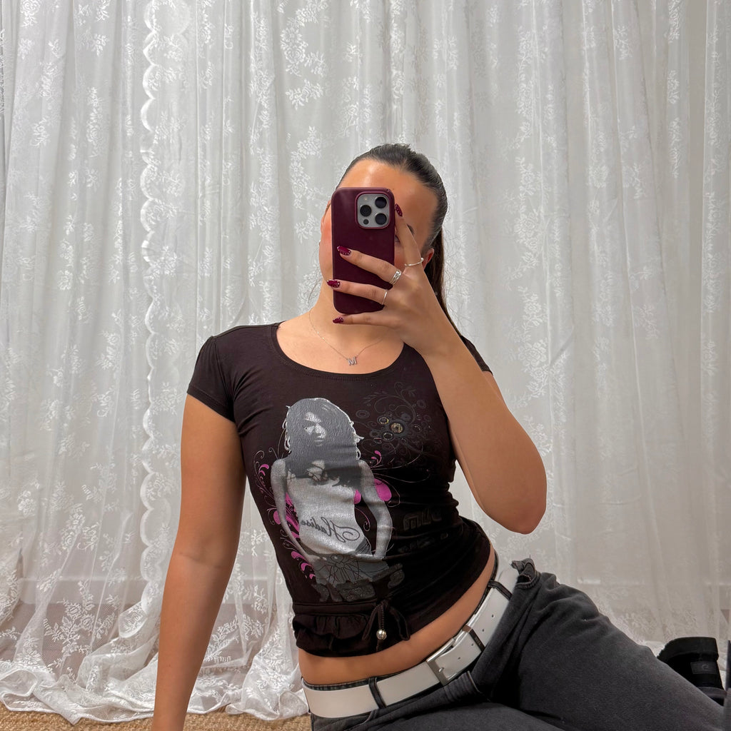 Brown graphic tie up top