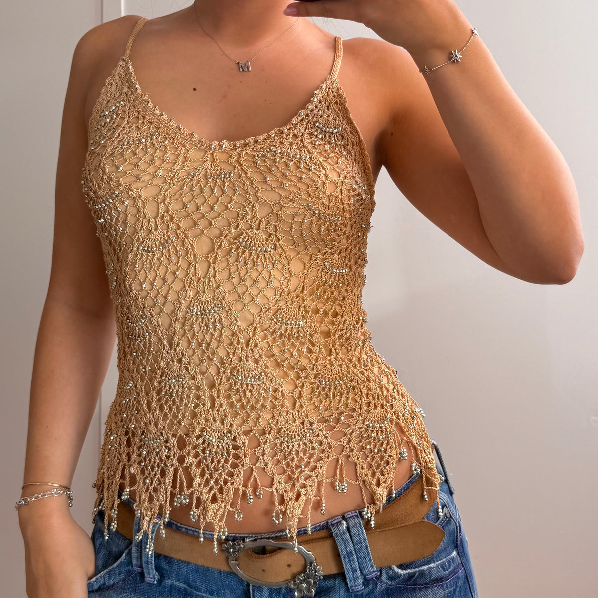 Gold beaded cami top