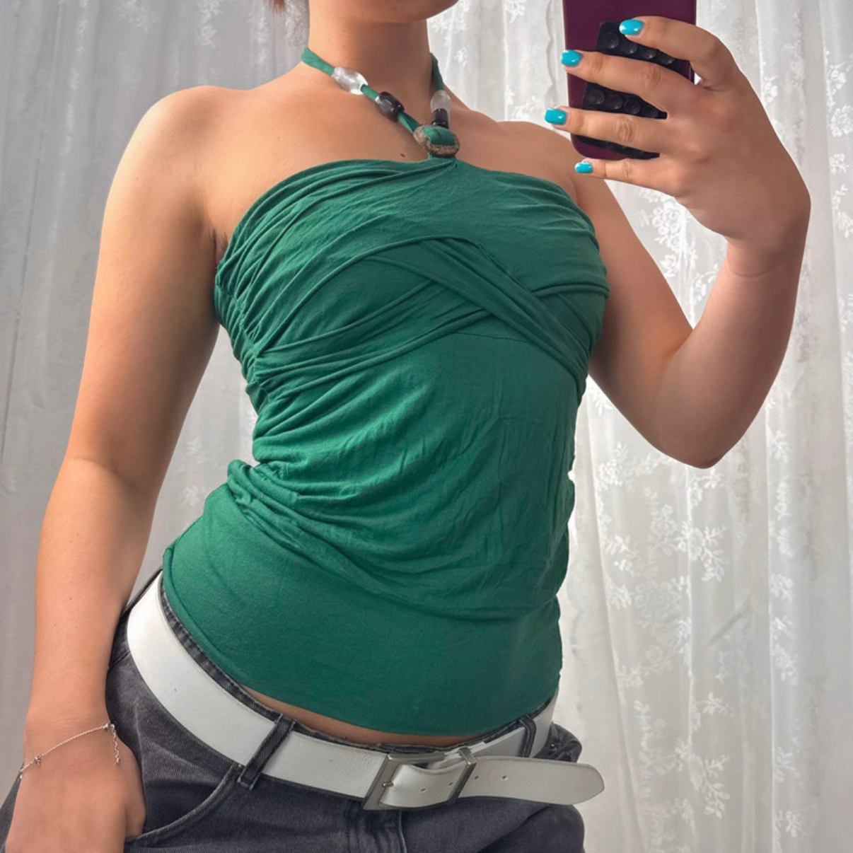 Green beaded halterneck