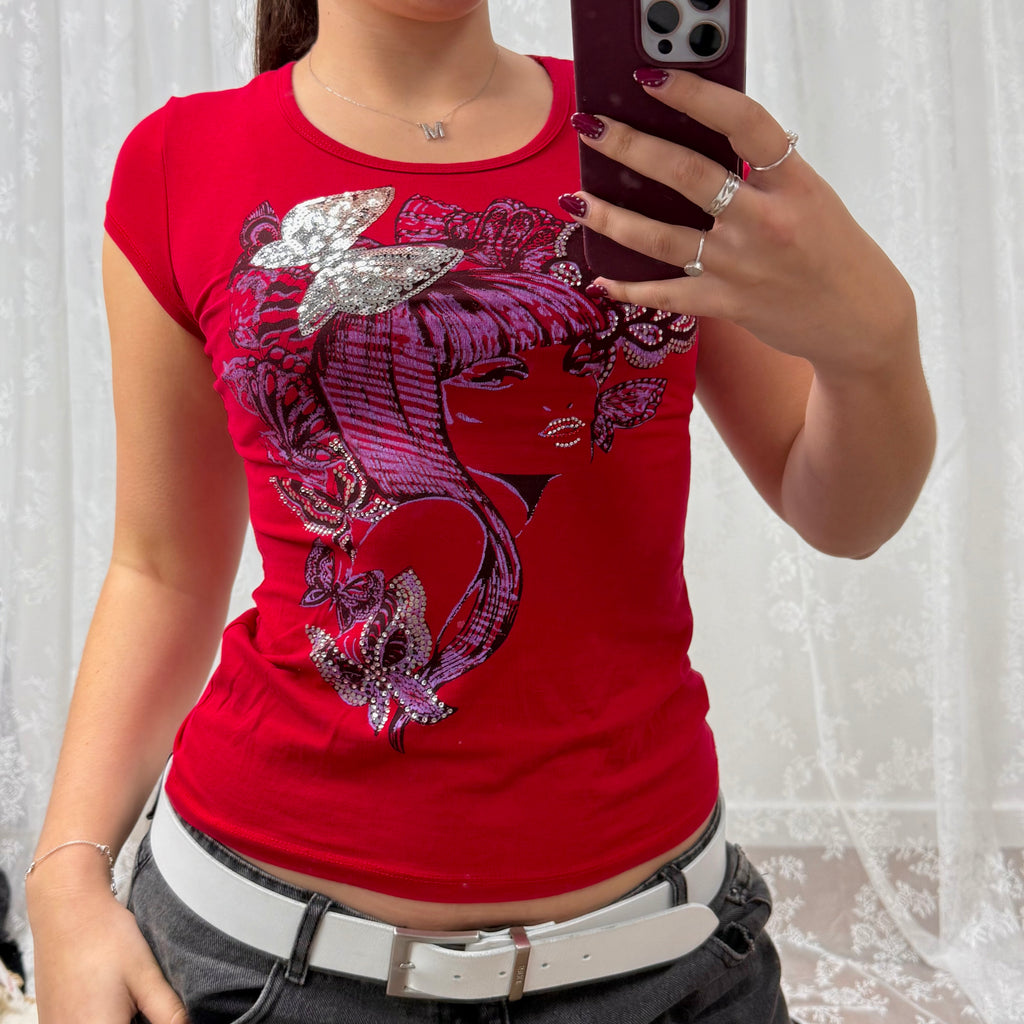 Red graphic y2k baby tee