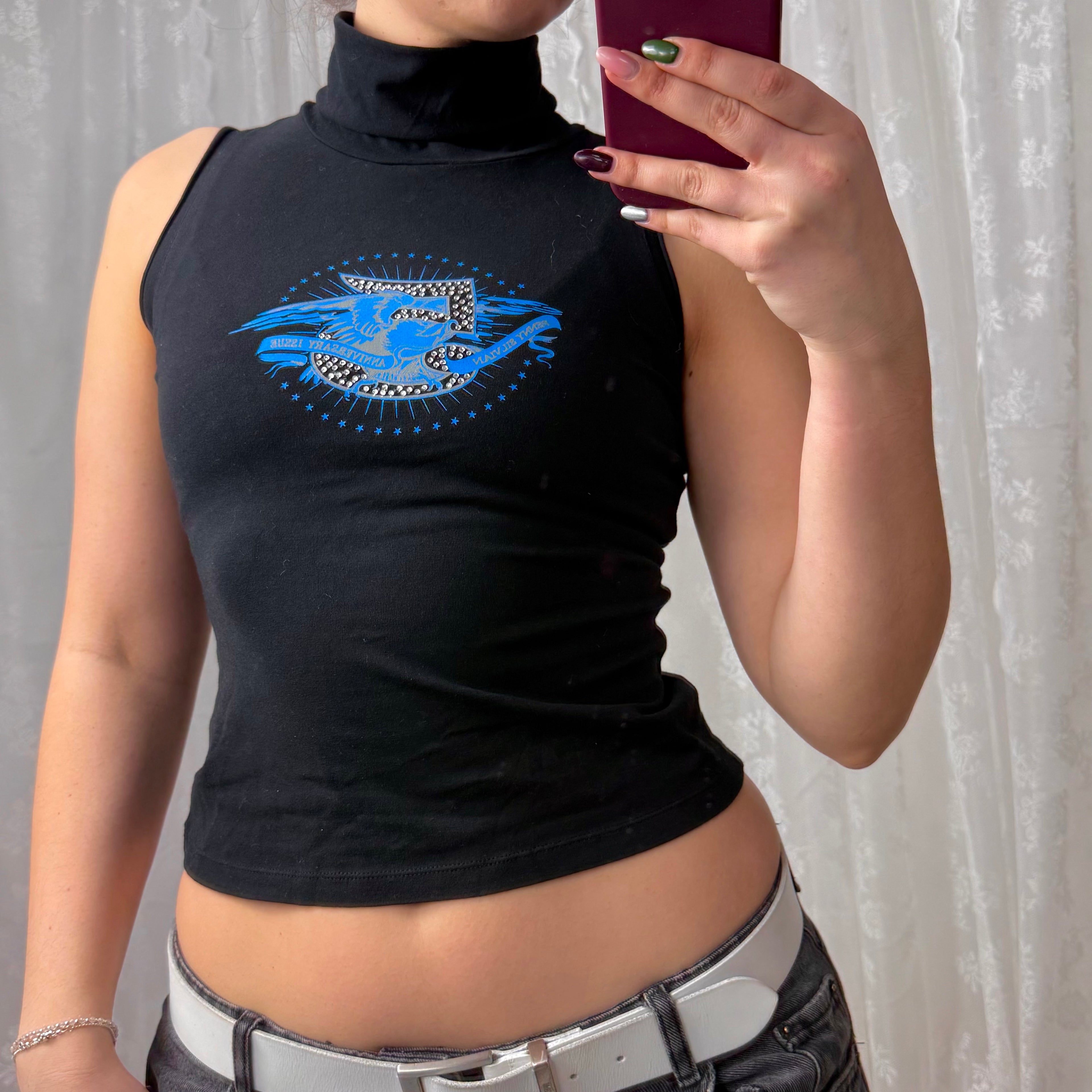 Black and blue gem turtleneck