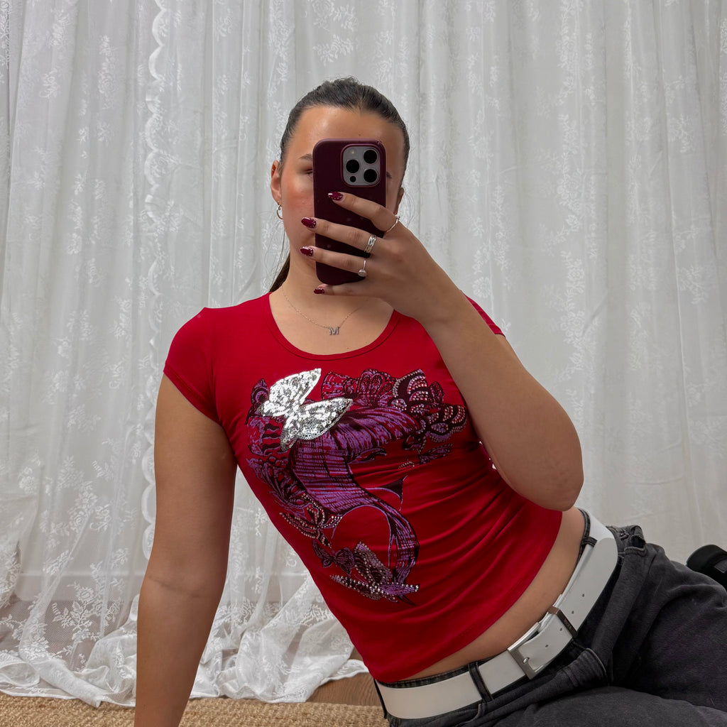 Red graphic y2k baby tee