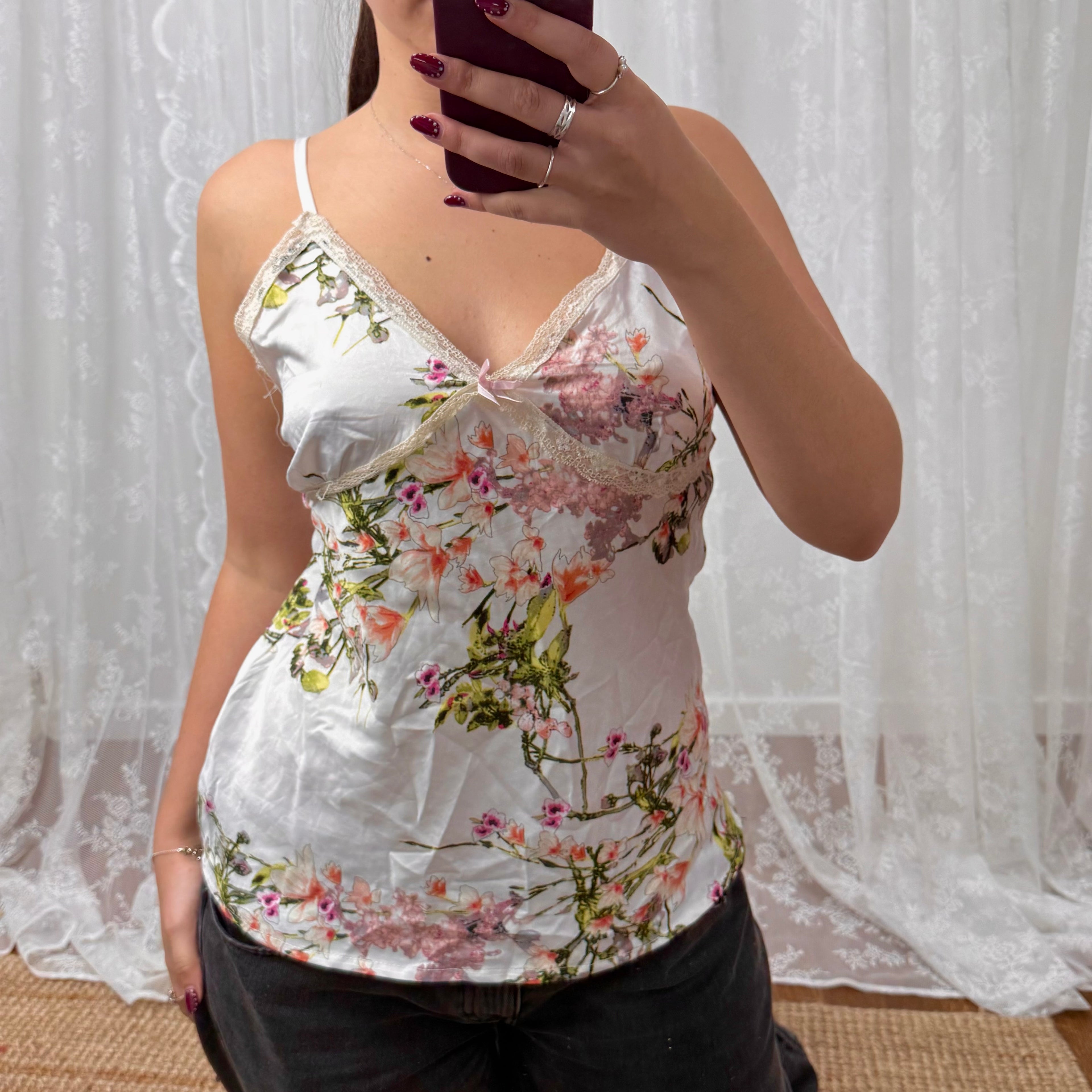 Vintage floral satin cami top
