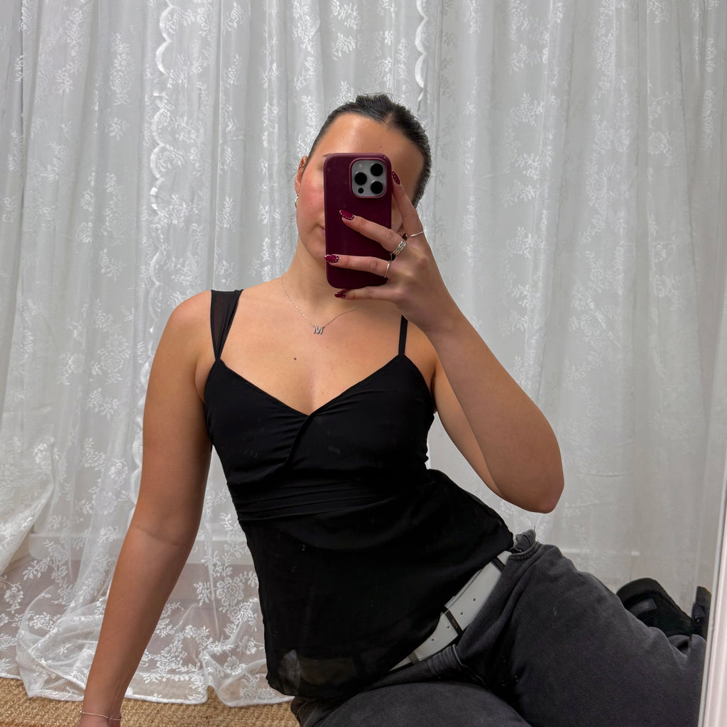 Black double layered chiffon cami