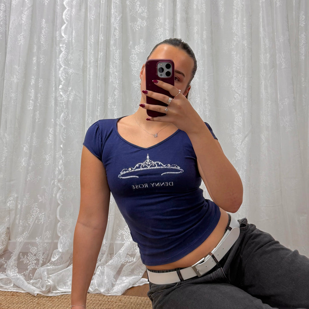 Blue gem crown baby tee